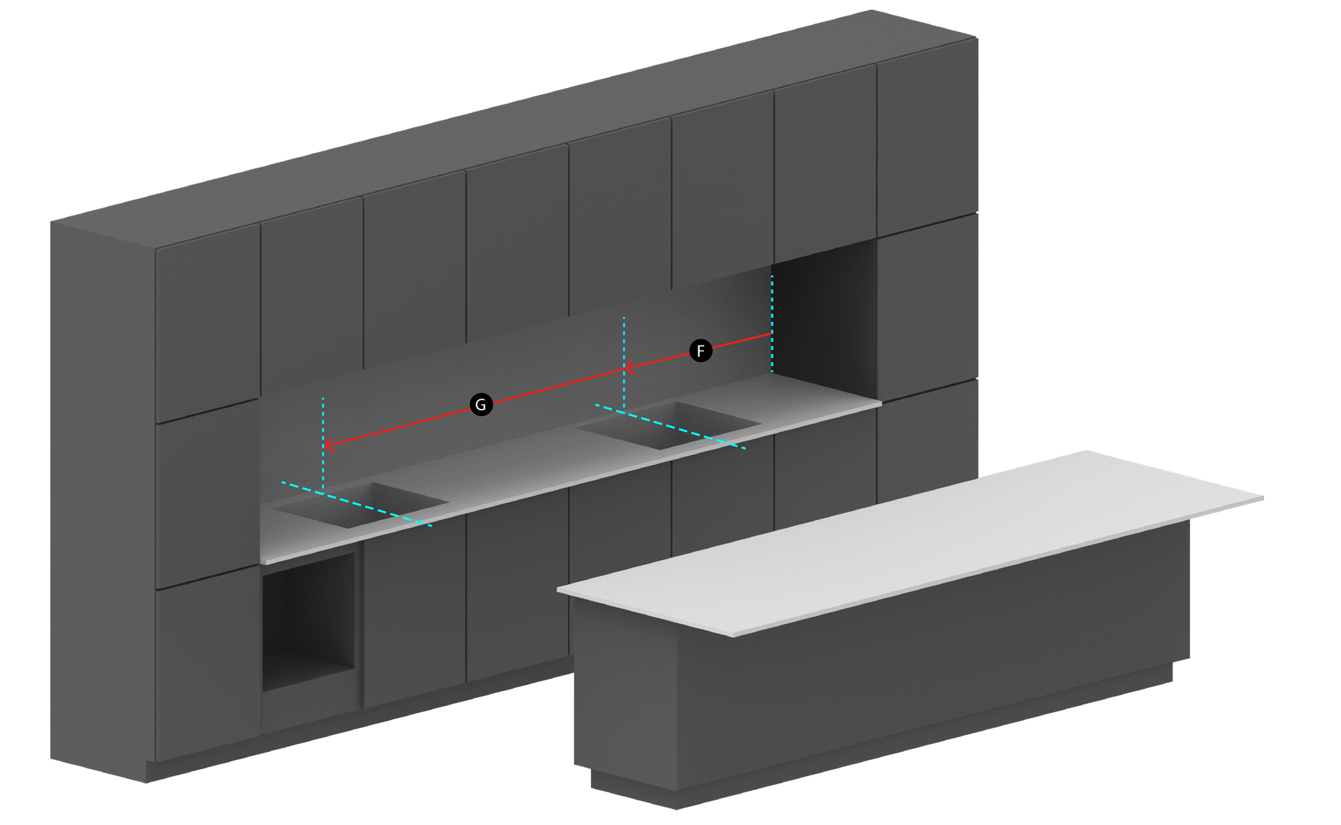 Illustration 3D pour repérer les découpes de son plan de travail