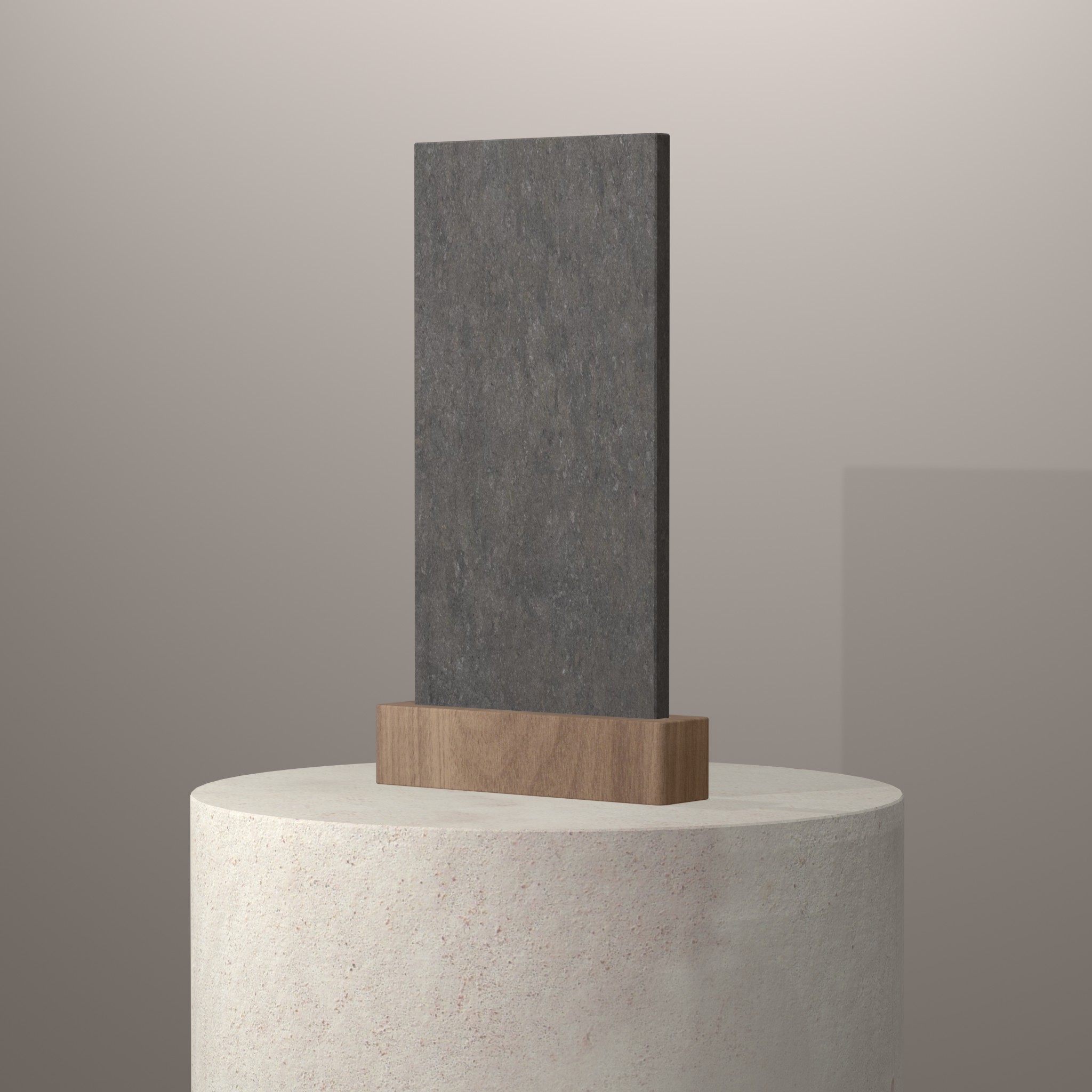 Rendu 3D du coloris Grafite en Ceramique Dekton sur piédestal