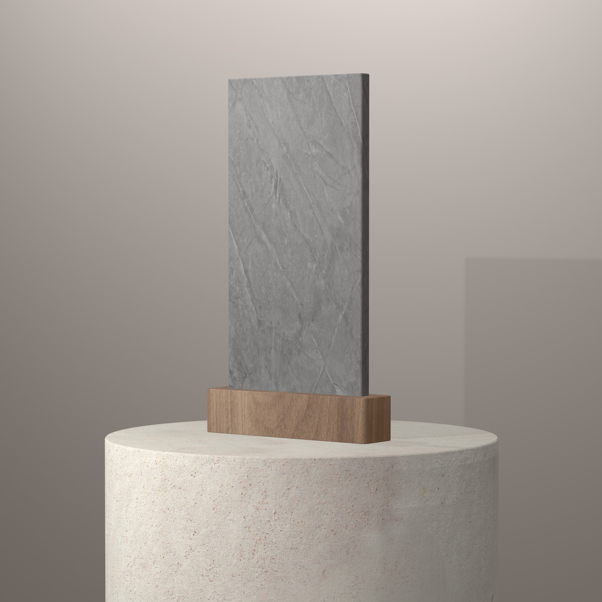 Rendu 3D du coloris Soke en Ceramique Dekton sur piédestal