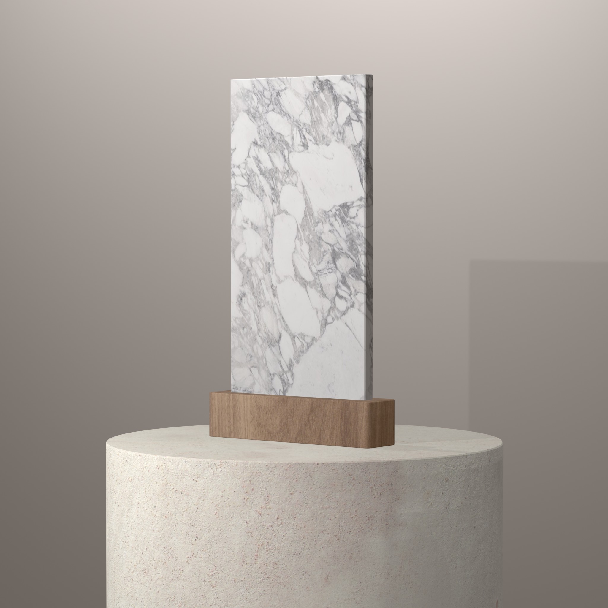 Rendu 3D du coloris Calacatta Magnifico en Ceramique Infinity sur piédestal