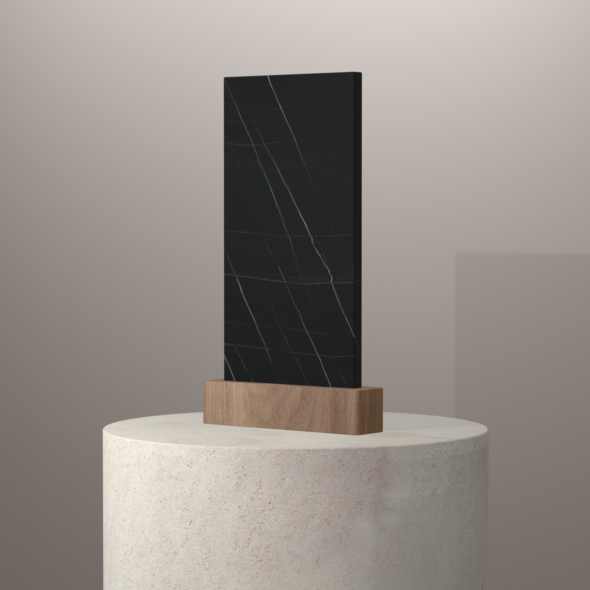 Rendu 3D du coloris Sahara Noir en Ceramique Infinity sur piédestal