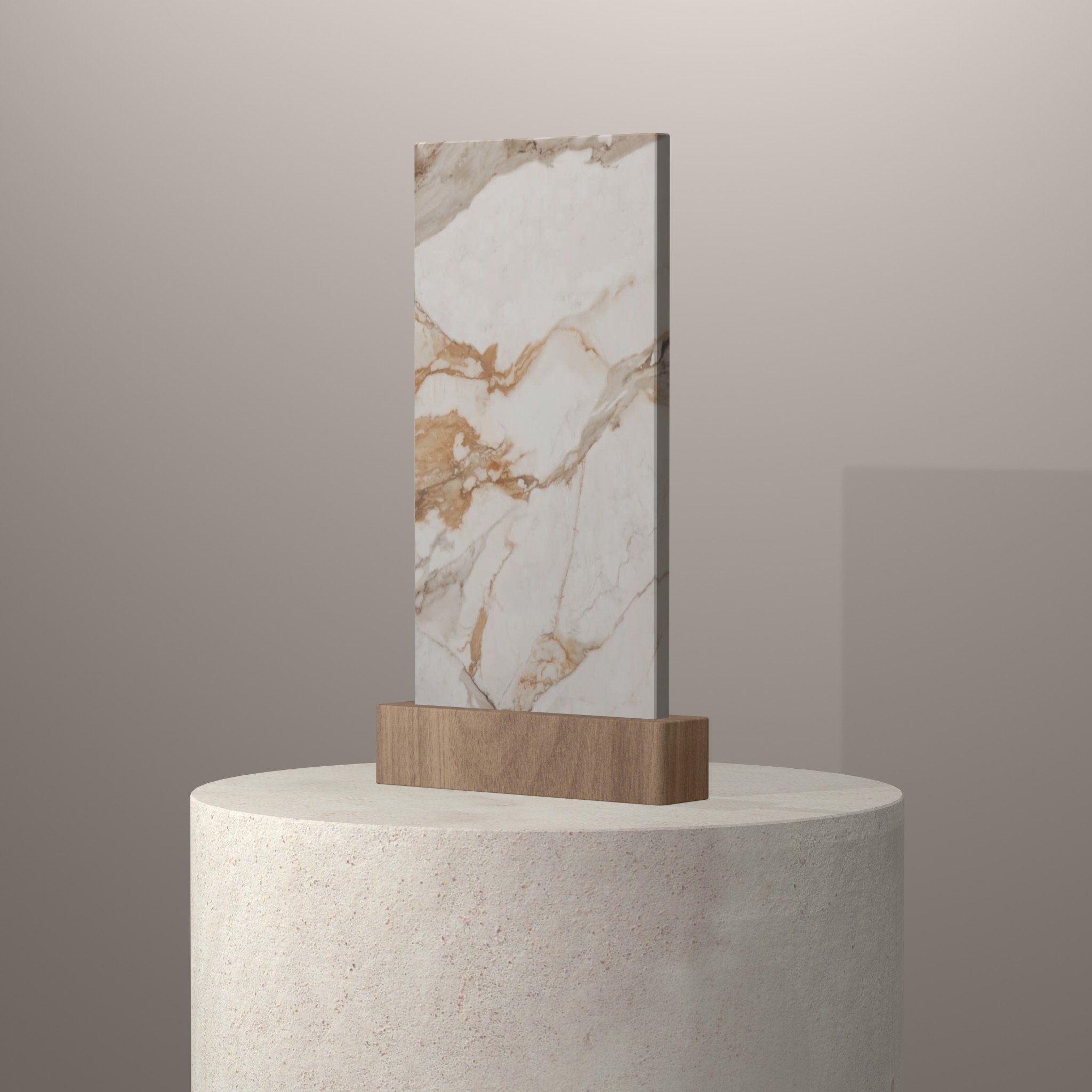 Rendu 3D du coloris Antique Oro en Ceramique Mstone sur piédestal