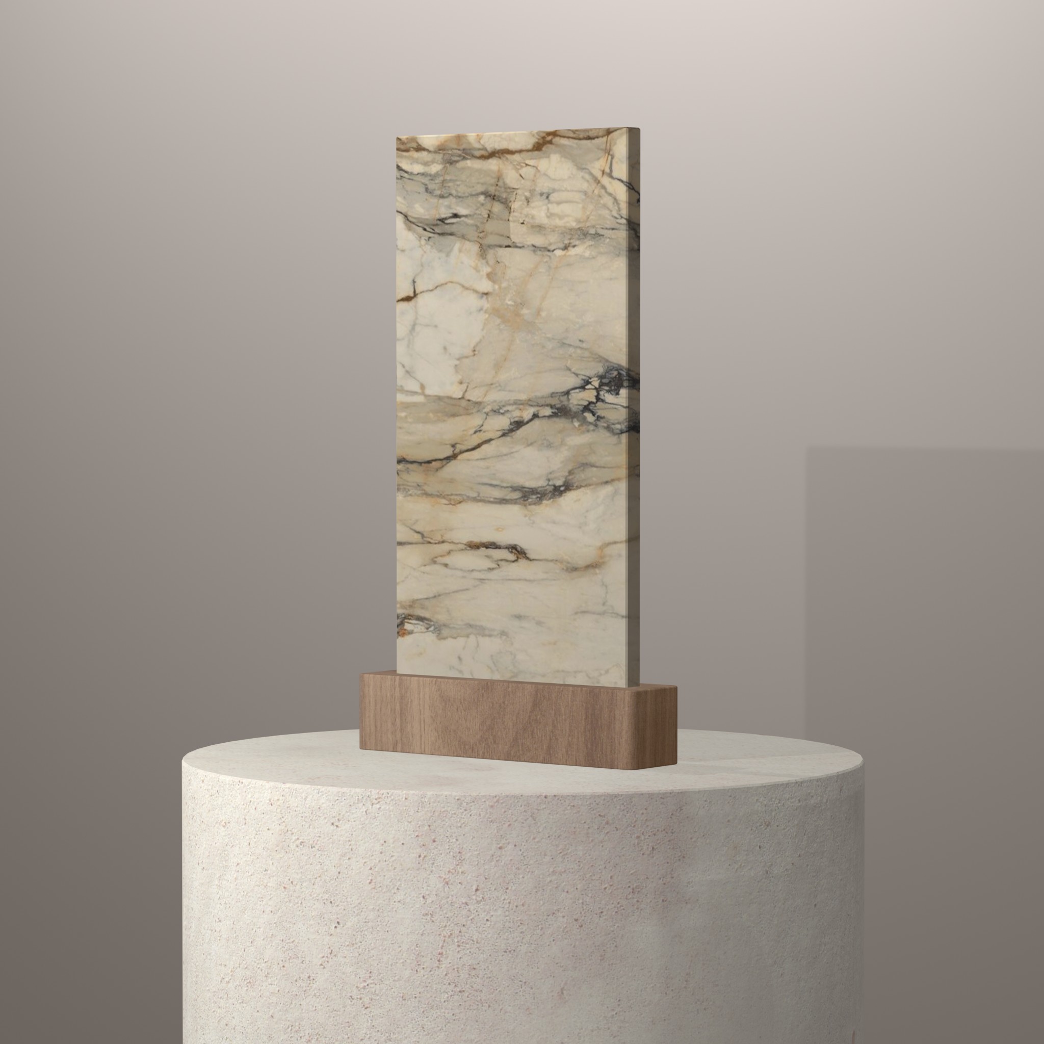Rendu 3D du coloris Ombra di Pietra en Ceramique Mstone sur piédestal