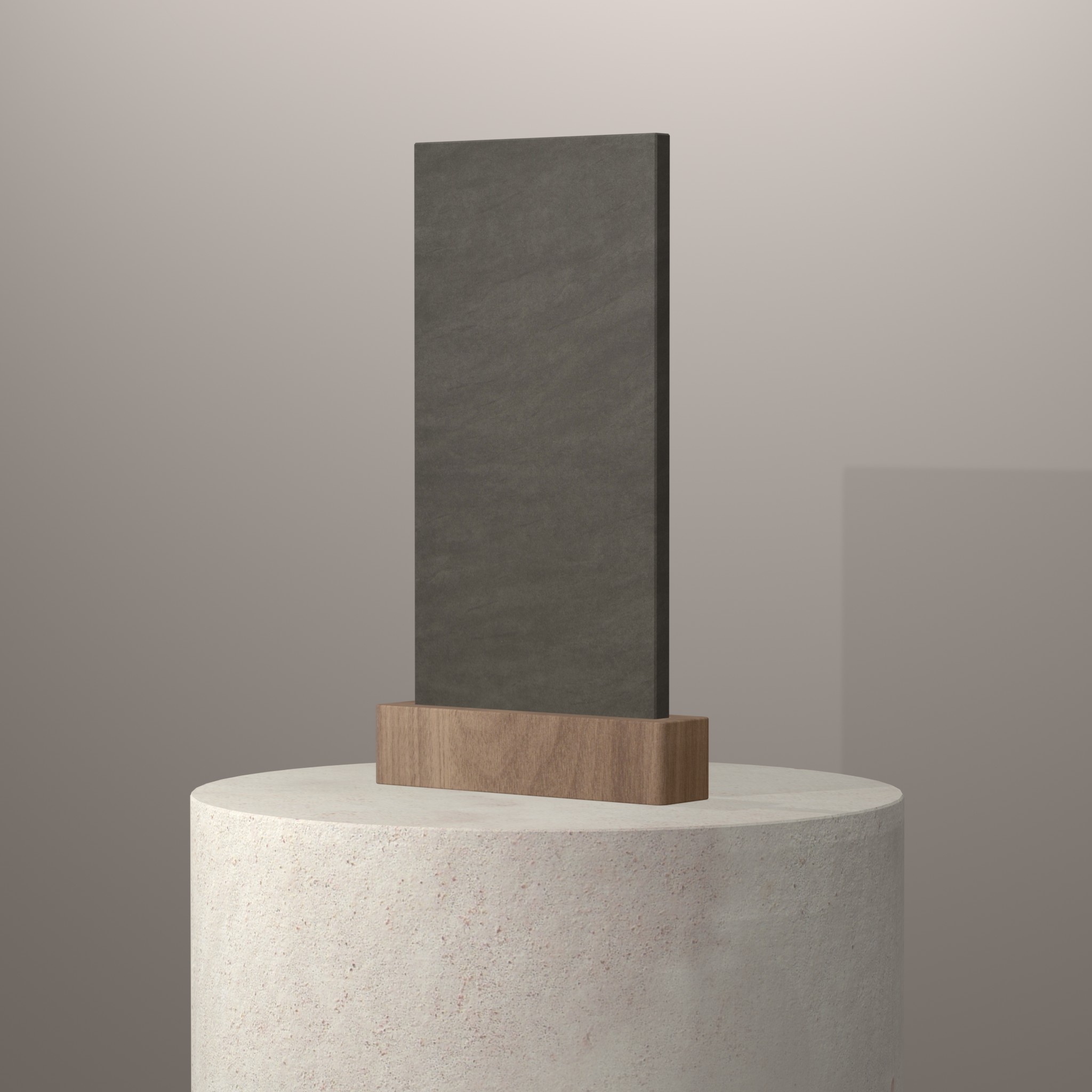 Rendu 3D du coloris Basalt Grey en Ceramique Neolith The Size sur piédestal