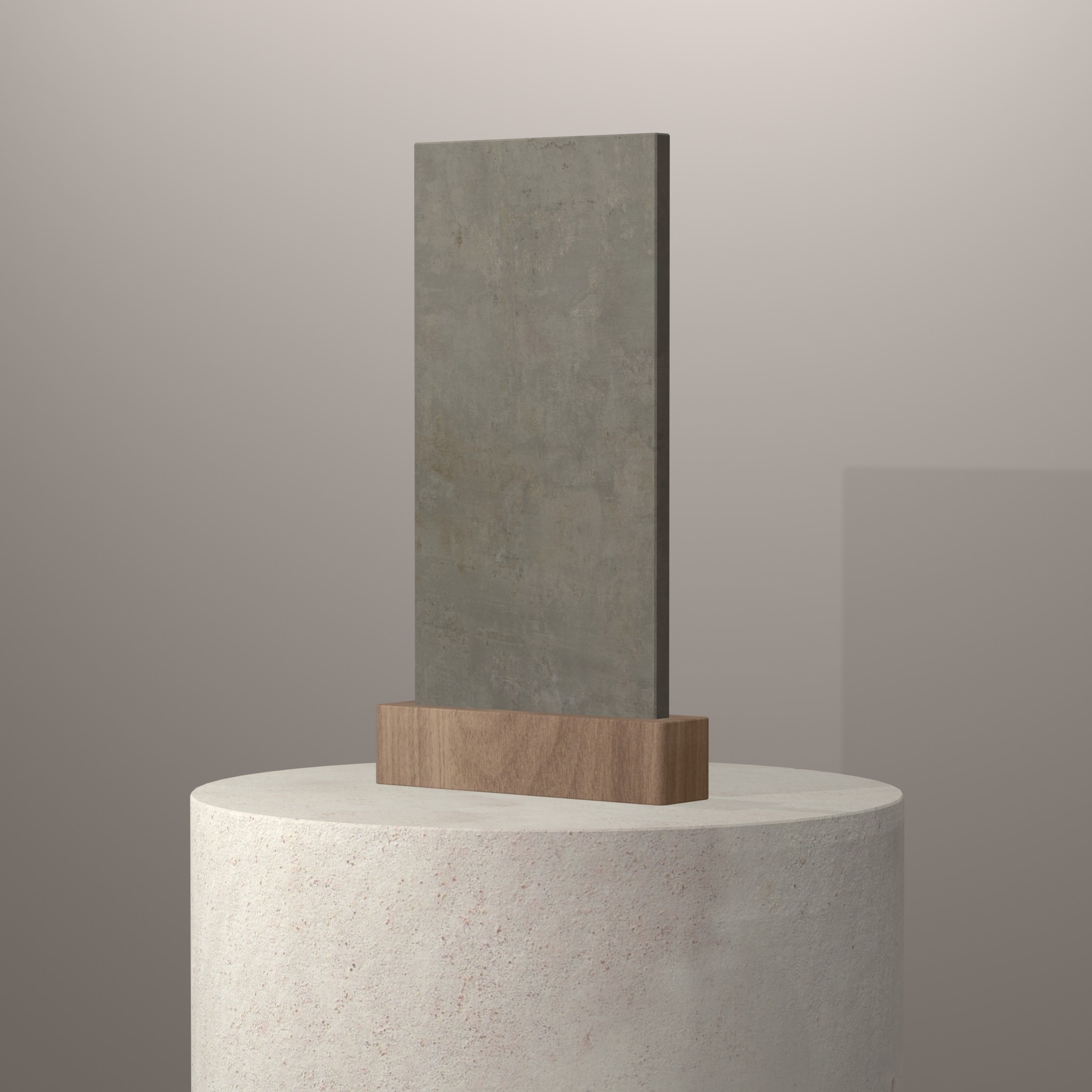 Rendu 3D du coloris Beton en Ceramique Neolith The Size sur piédestal