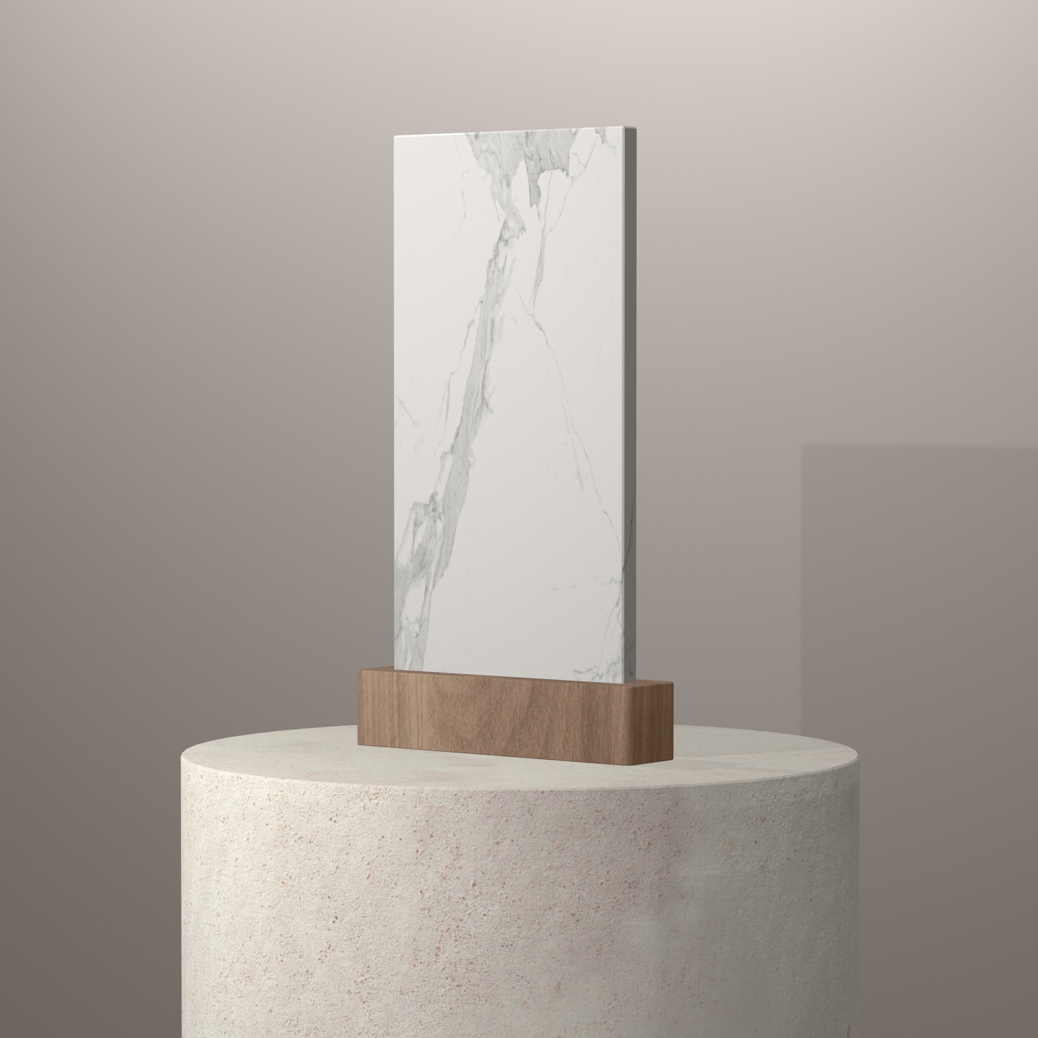 Rendu 3D du coloris Estatuario en Ceramique Neolith The Size sur piédestal