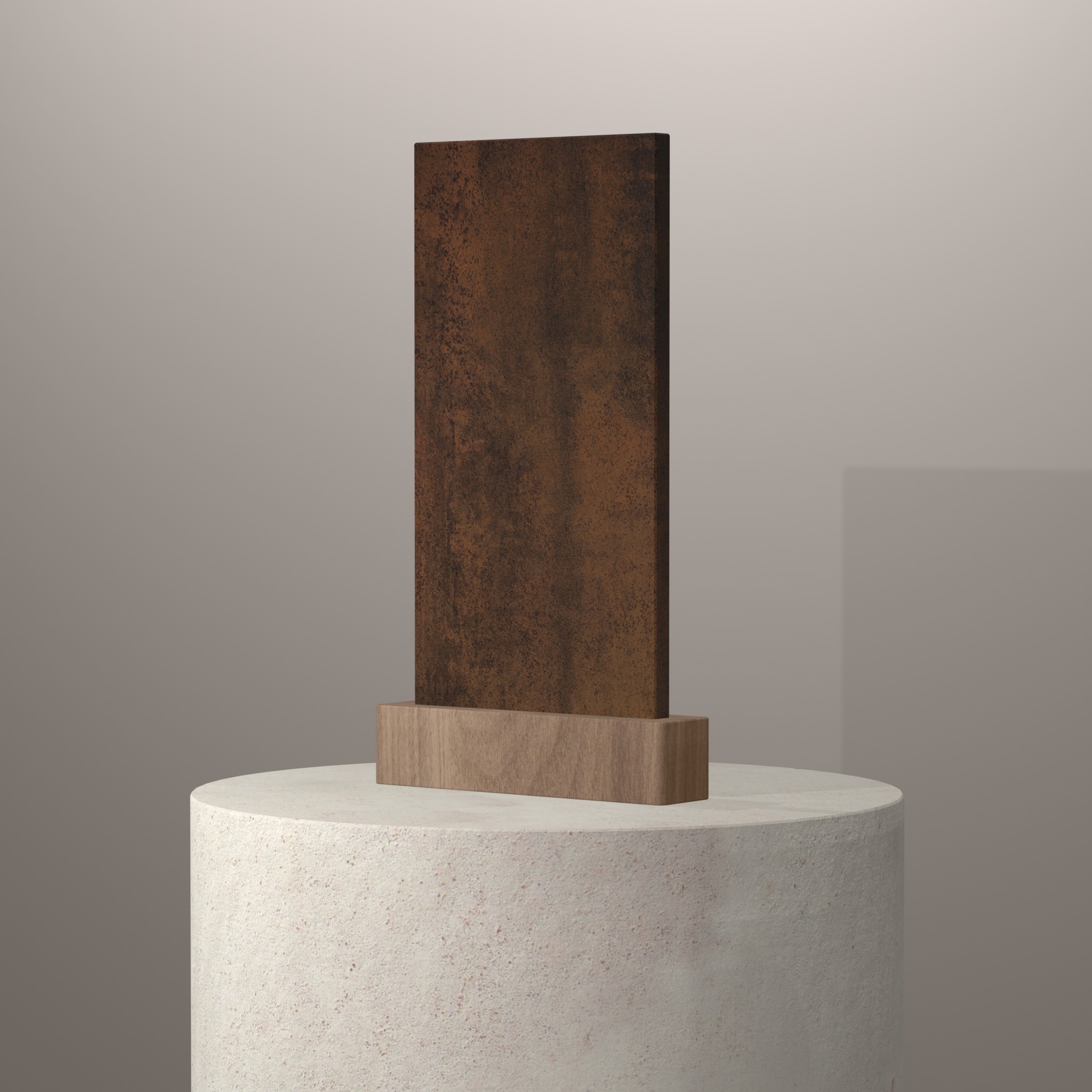 Rendu 3D du coloris Iron Corten en Ceramique Neolith The Size sur piédestal