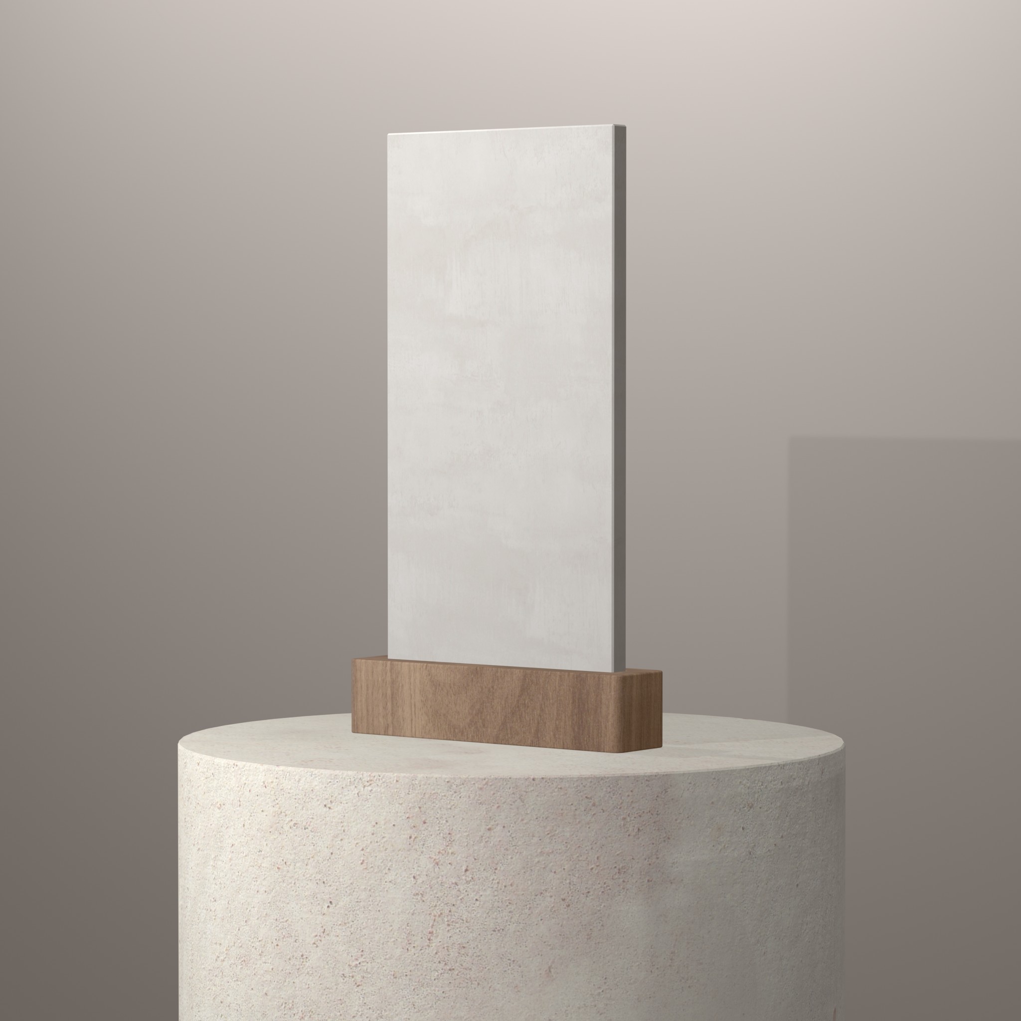 Rendu 3D du coloris Iron Frost en Ceramique Neolith The Size sur piédestal