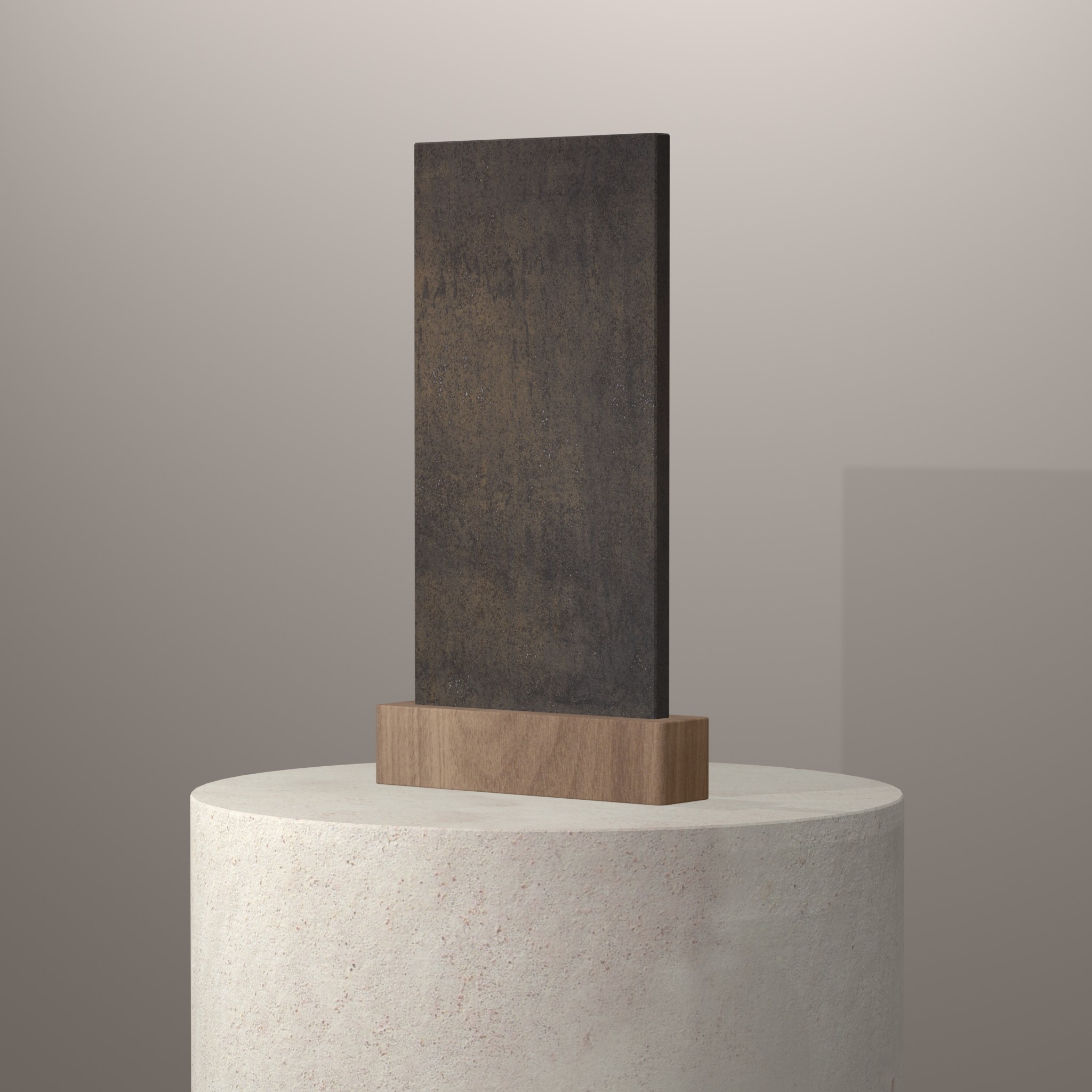 Rendu 3D du coloris Iron Moss en Ceramique Neolith The Size sur piédestal
