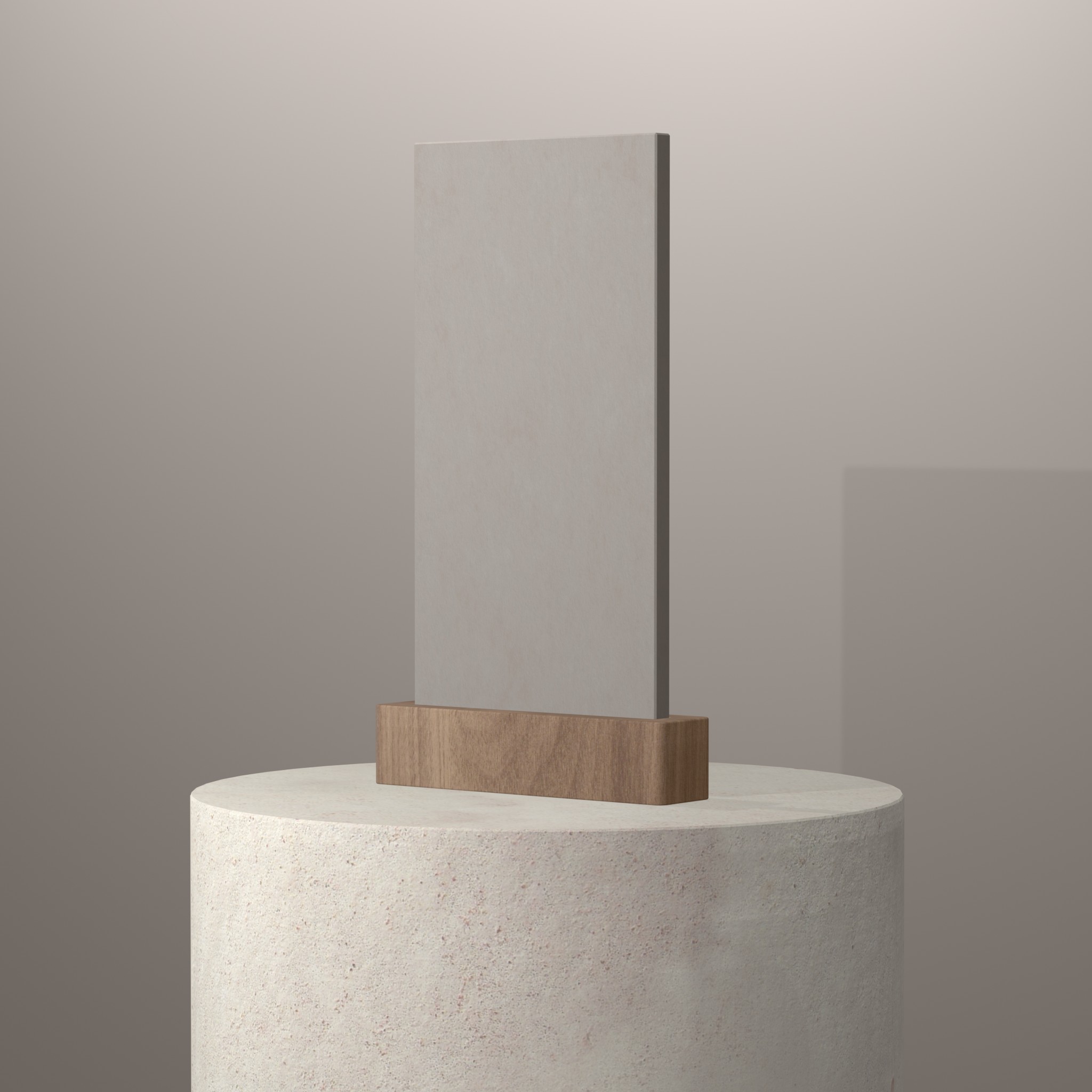 Rendu 3D du coloris Pietra di Luna en Ceramique Neolith The Size sur piédestal