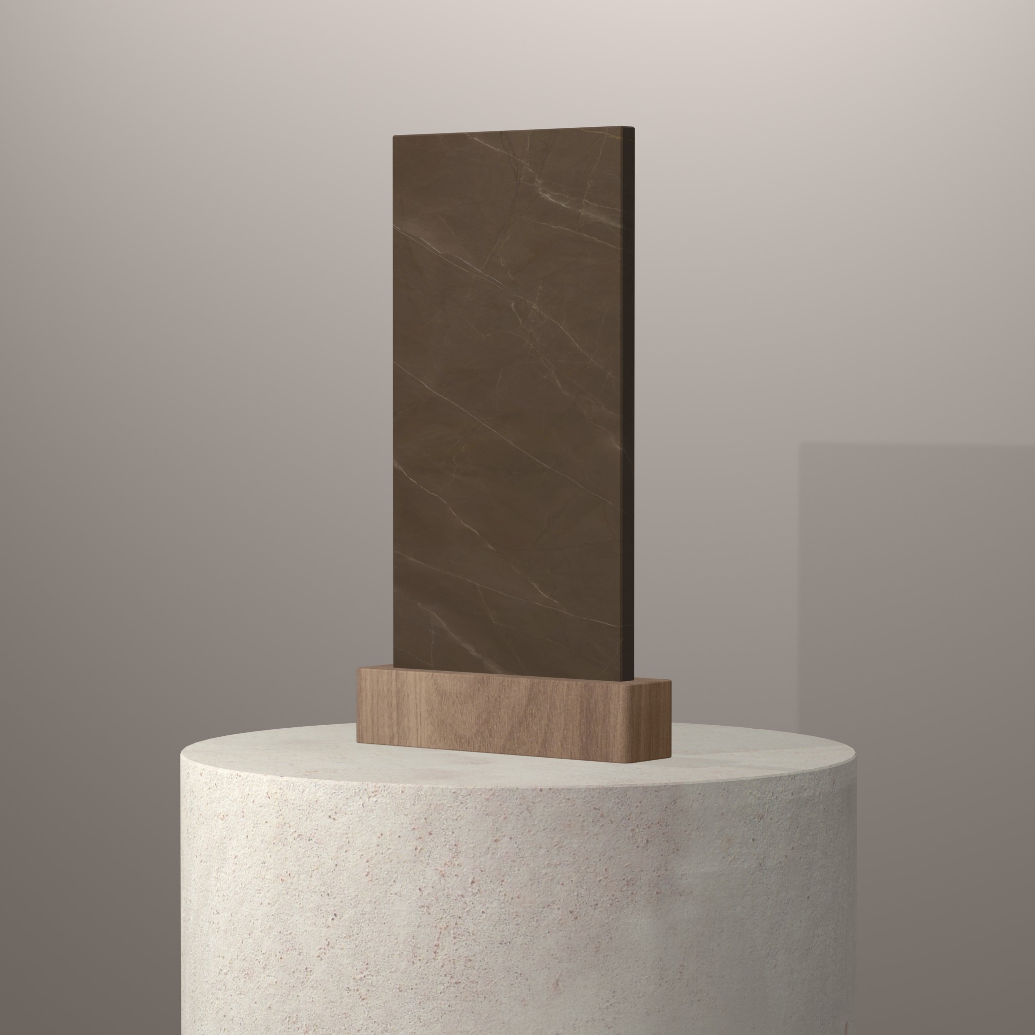 Rendu 3D du coloris Pulpis en Ceramique Neolith The Size sur piédestal