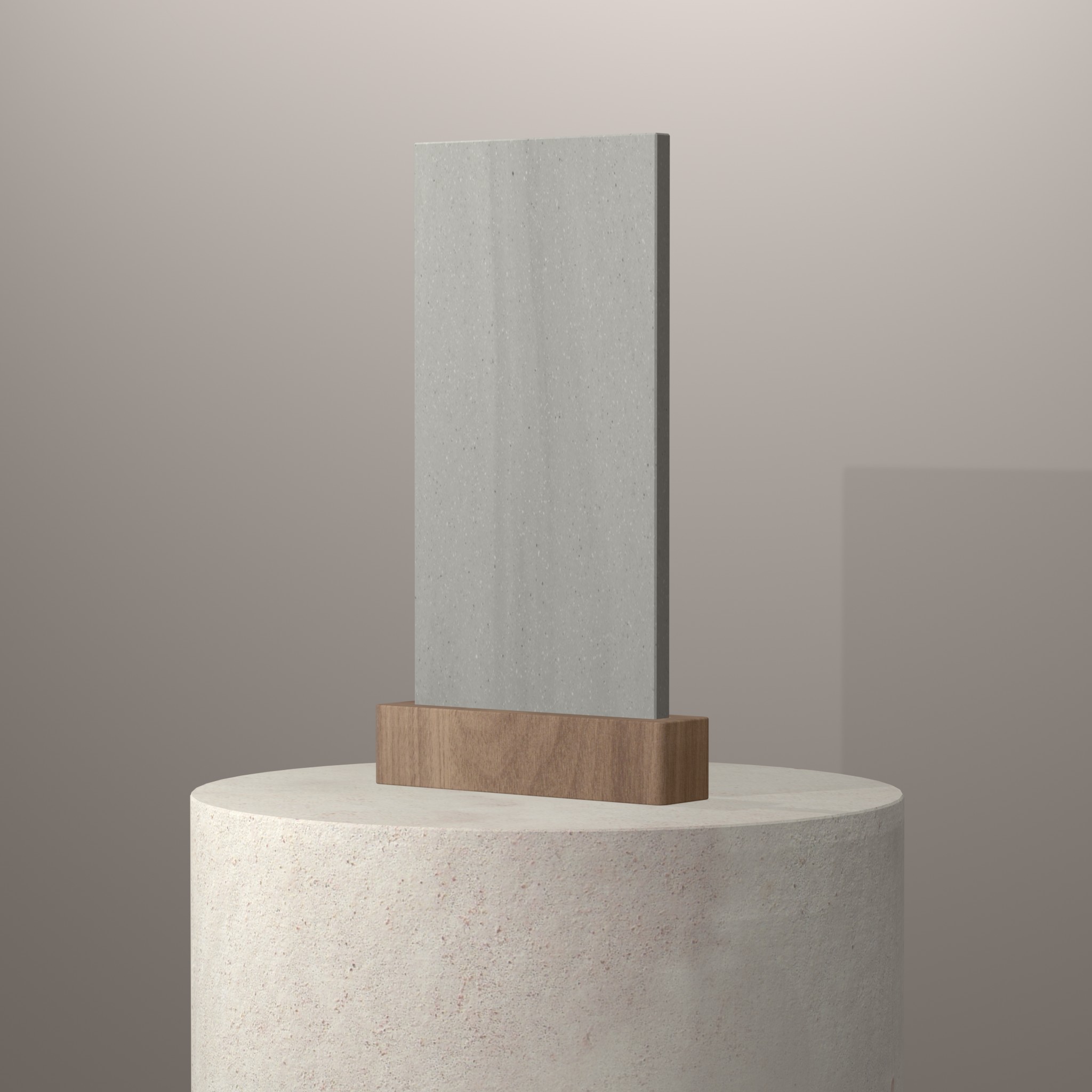 Rendu 3D du coloris Artista Grey sur piédestal