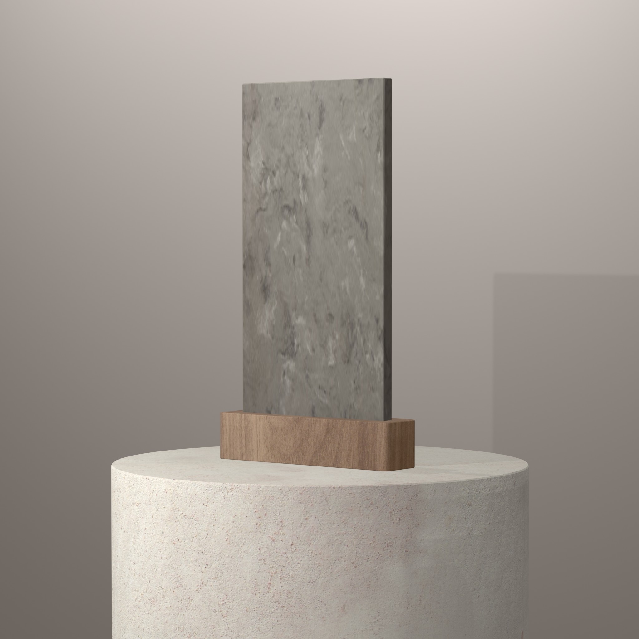 Rendu 3D du coloris Ash Aggregate en Resine Corian sur piédestal