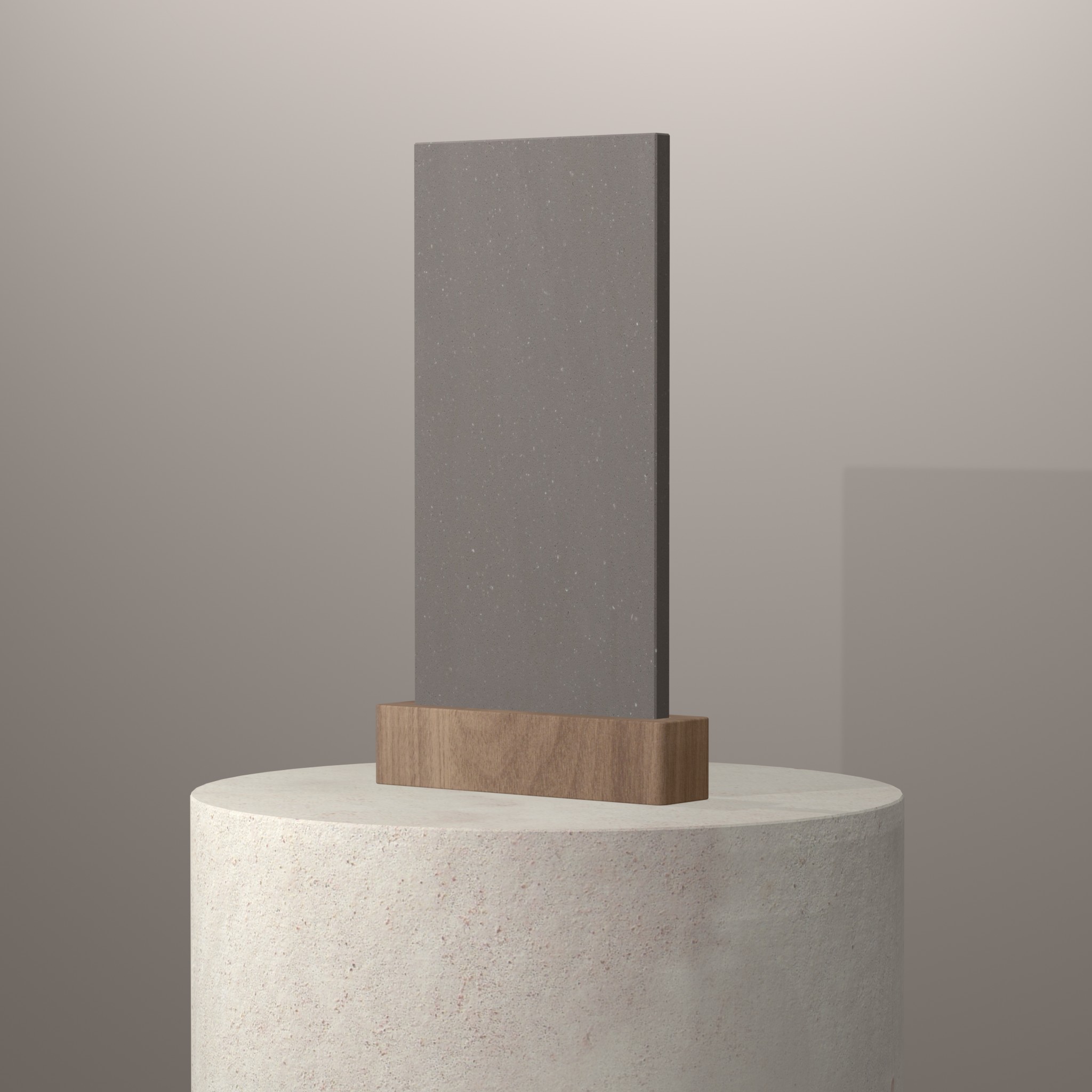 Rendu 3D du coloris Ash Concrete en Resine Corian sur piédestal