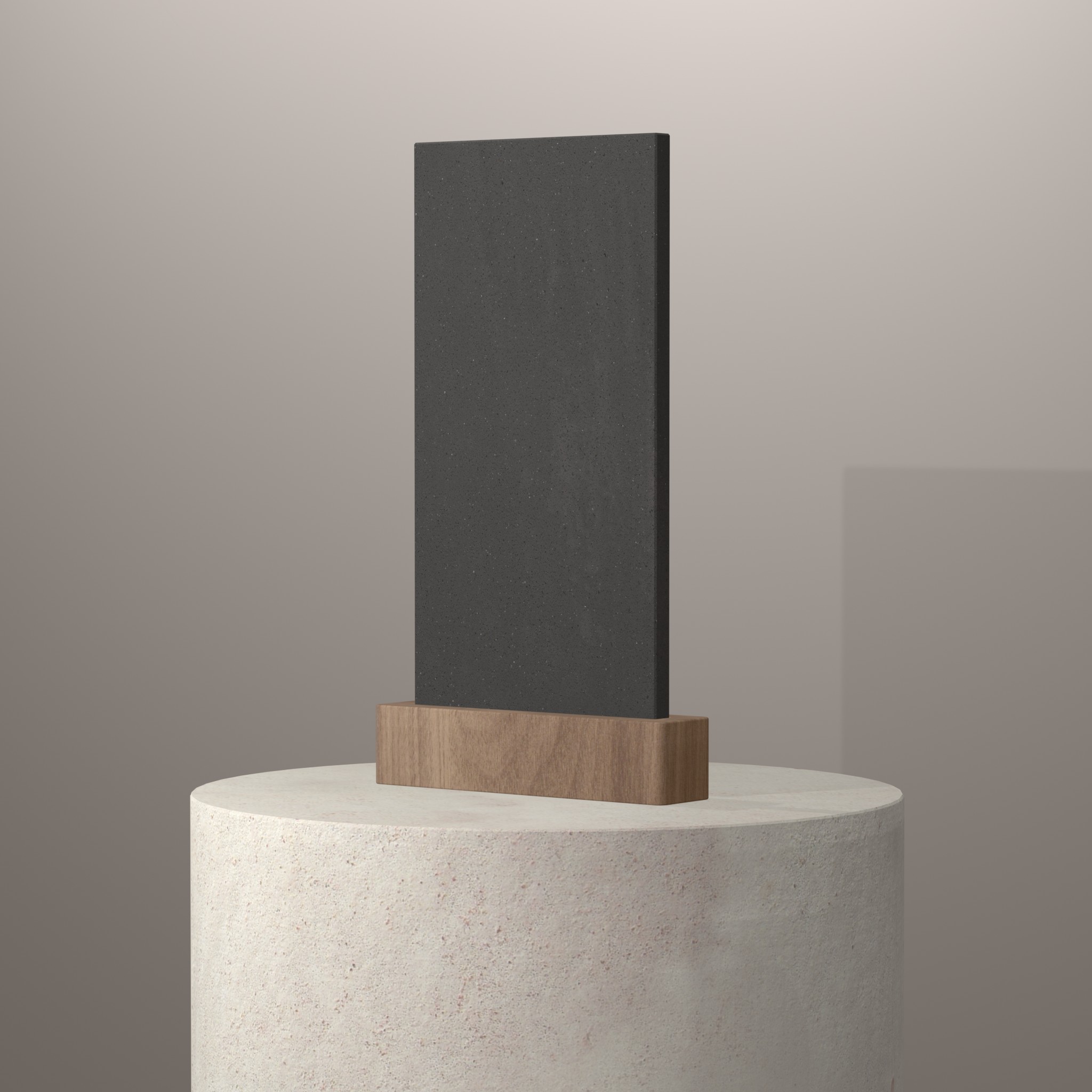 Rendu 3D du coloris Carbon Concrete sur piédestal