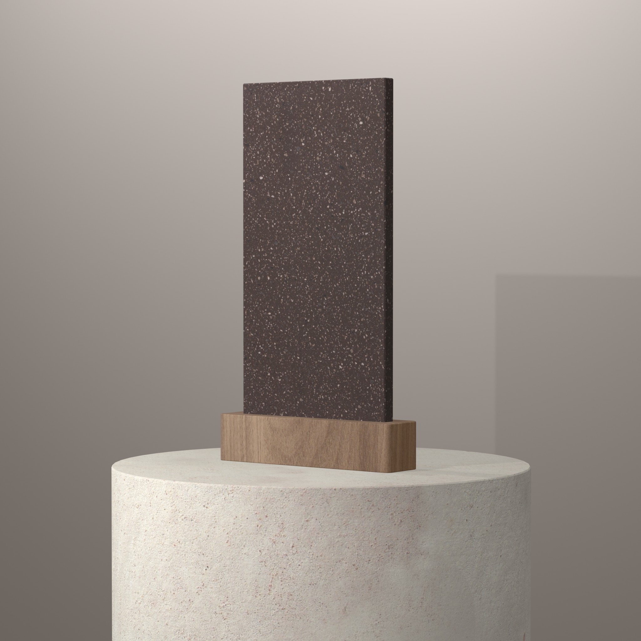 Rendu 3D du coloris City Roast en Resine Corian sur piédestal