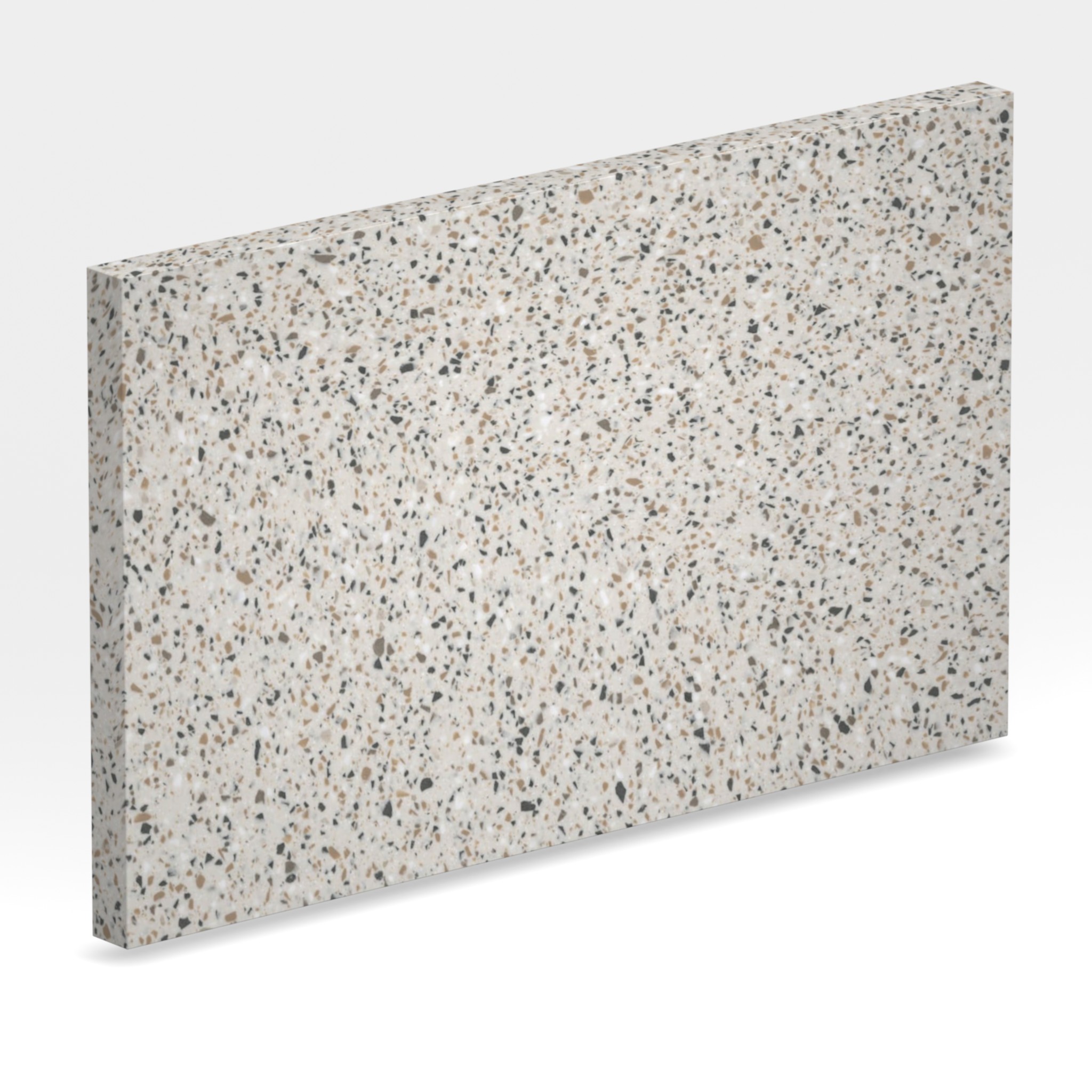 Rendu 3D de la tranche du coloris Peppered Terrazzo en Resine Corian