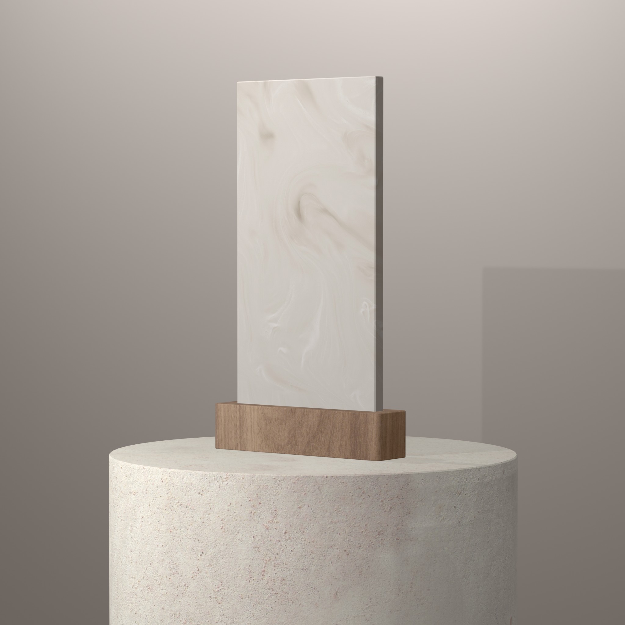 Rendu 3D du coloris Sand Storm en Resine Corian sur piédestal