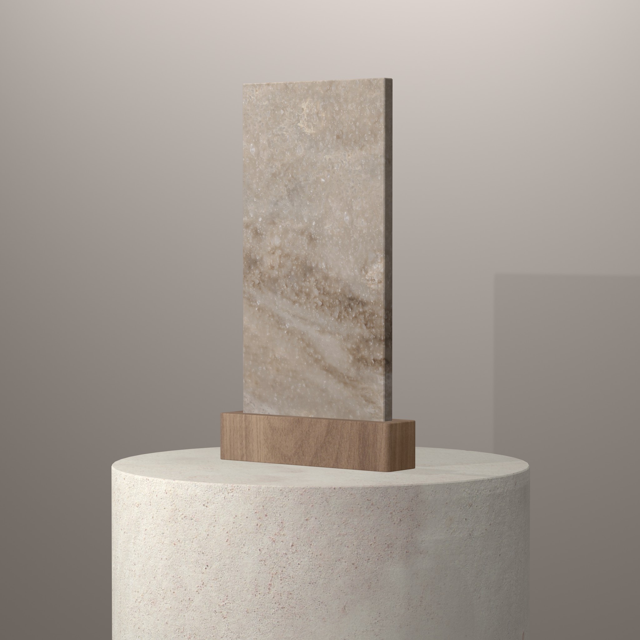 Rendu 3D du coloris Sandalwood en Resine Corian sur piédestal