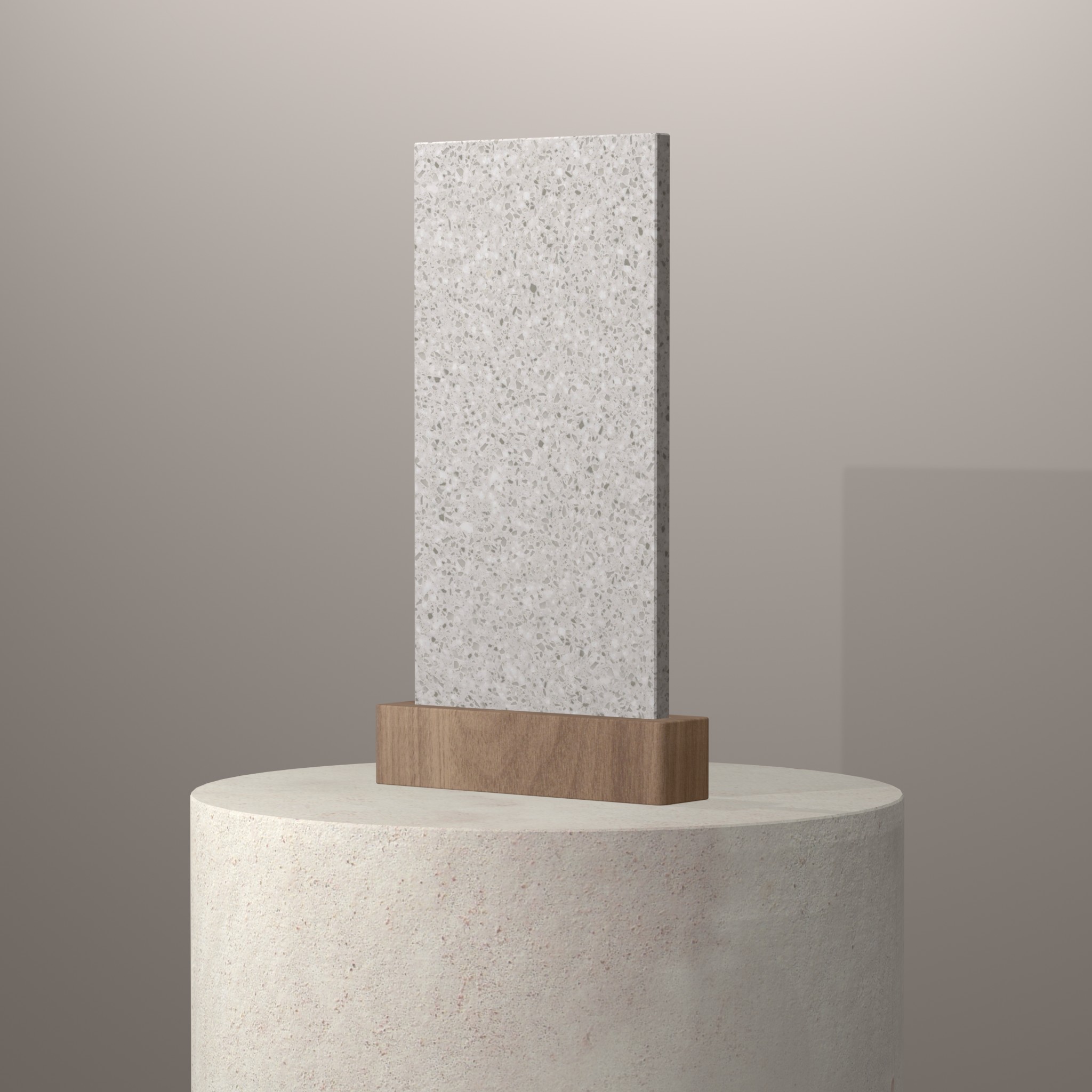 Rendu 3D du coloris Silver Birch en Resine Corian sur piédestal