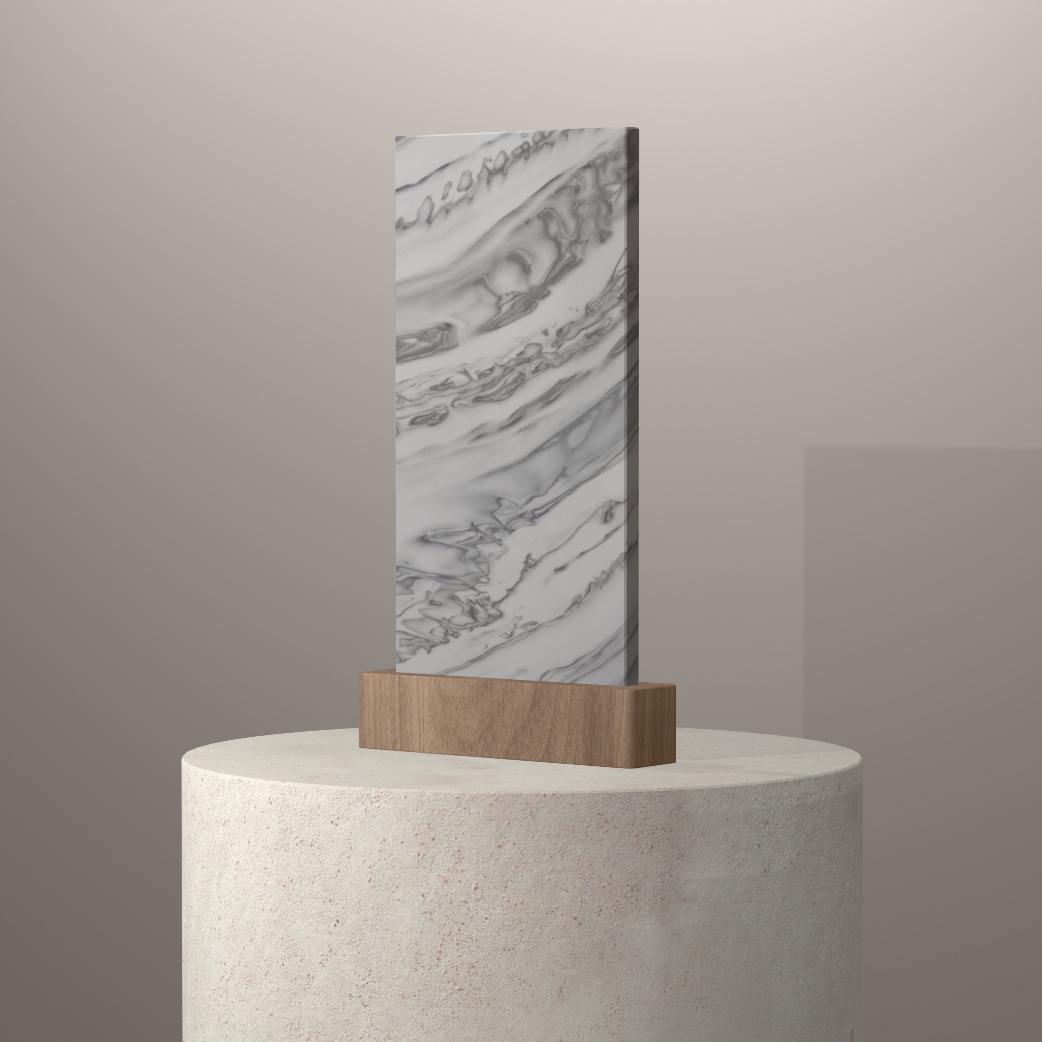 Rendu 3D du coloris Stonecrest Smoke en Resine Corian sur piédestal