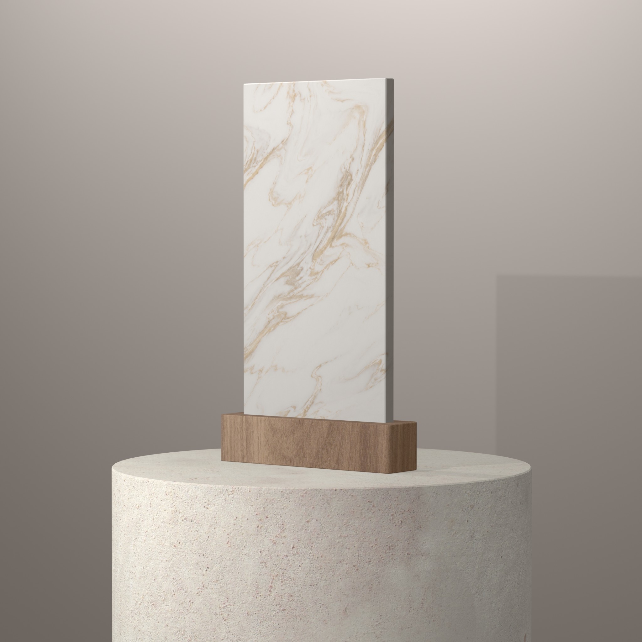 Rendu 3D du coloris Vasto Greige en Resine Corian sur piédestal