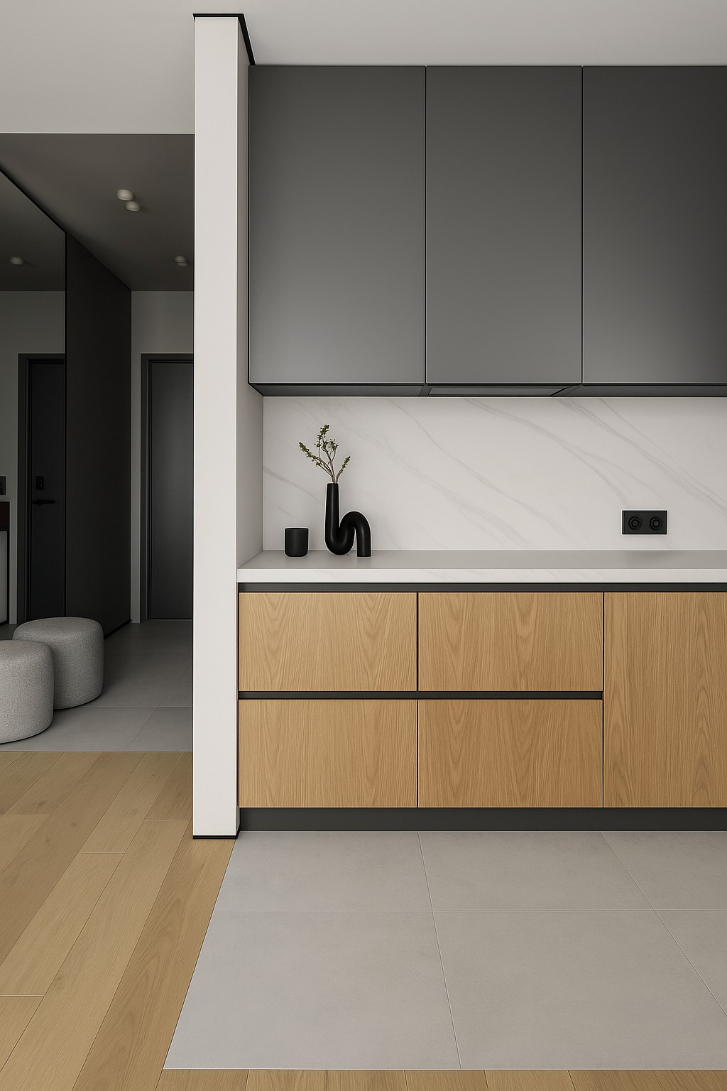 Réalisation n°2 du plan de travail Calacatta Greige en Resine Corian