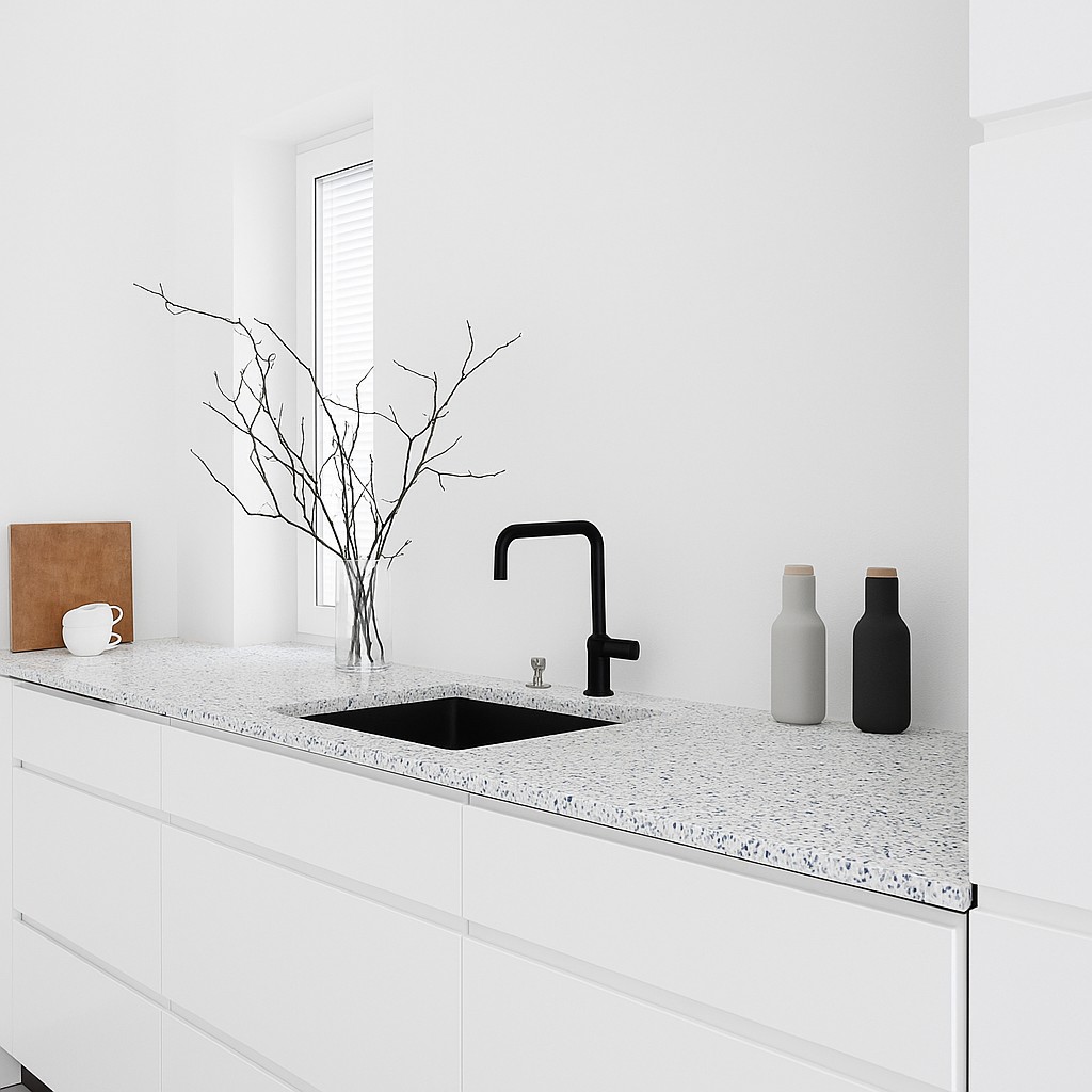 Réalisation n°3 du plan de travail Domino Terrazzo en Resine Corian