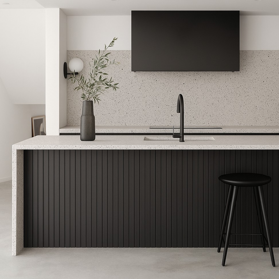 Réalisation n°1 du plan de travail Peppered Terrazzo en Resine Corian