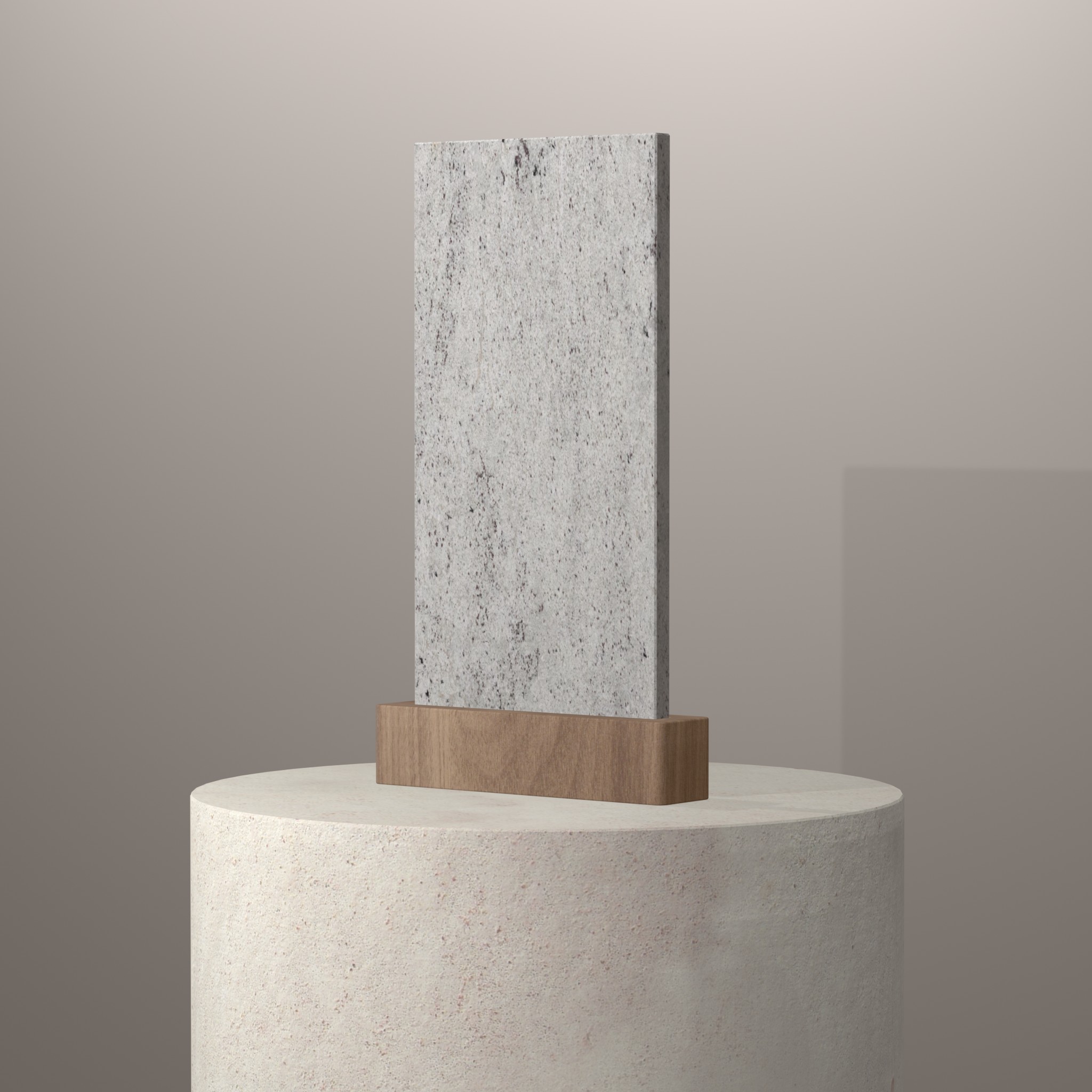 Rendu 3D du coloris Colonial White en Granit Sensa sur piédestal