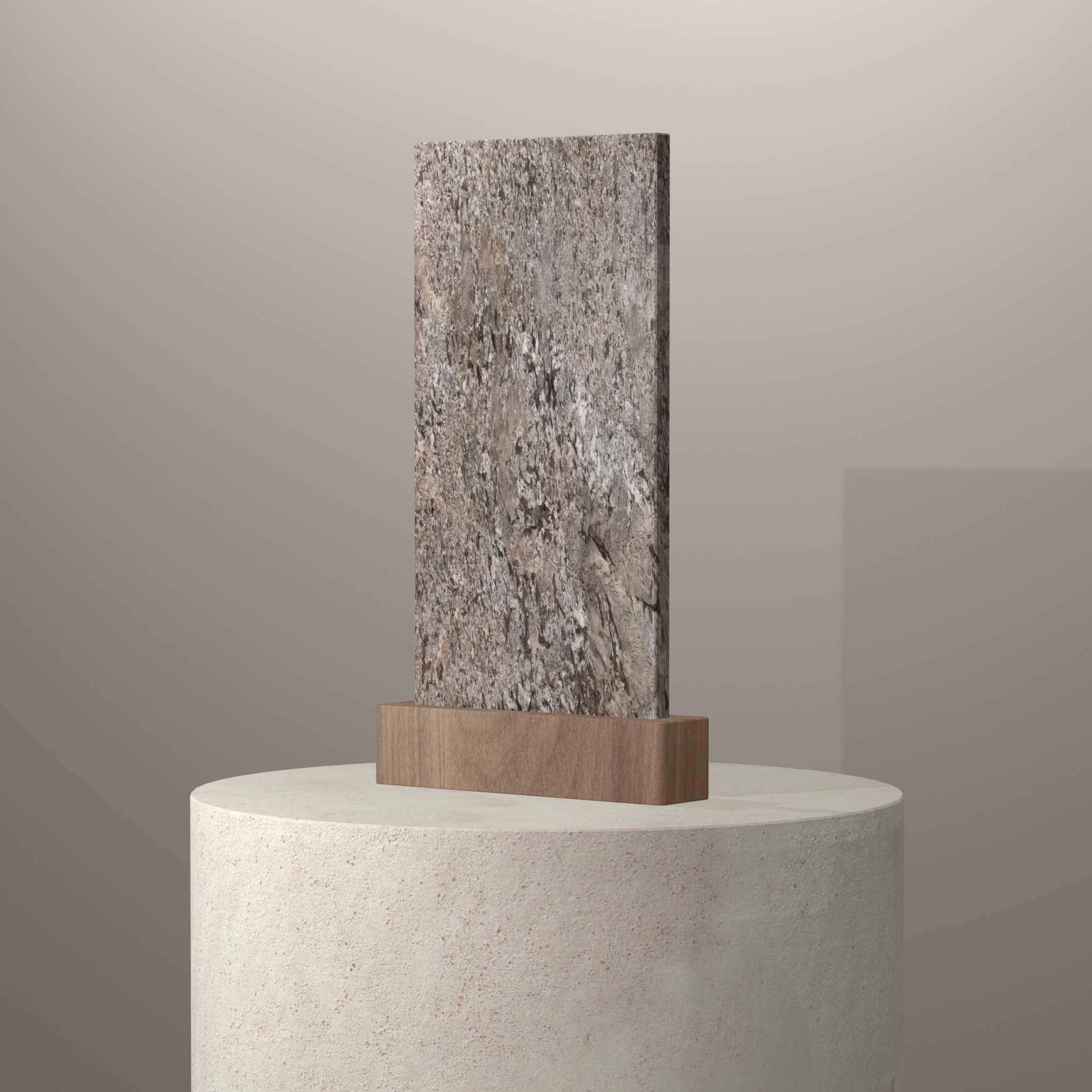 Rendu 3D du coloris Glacial Blue en Granit Sensa sur piédestal