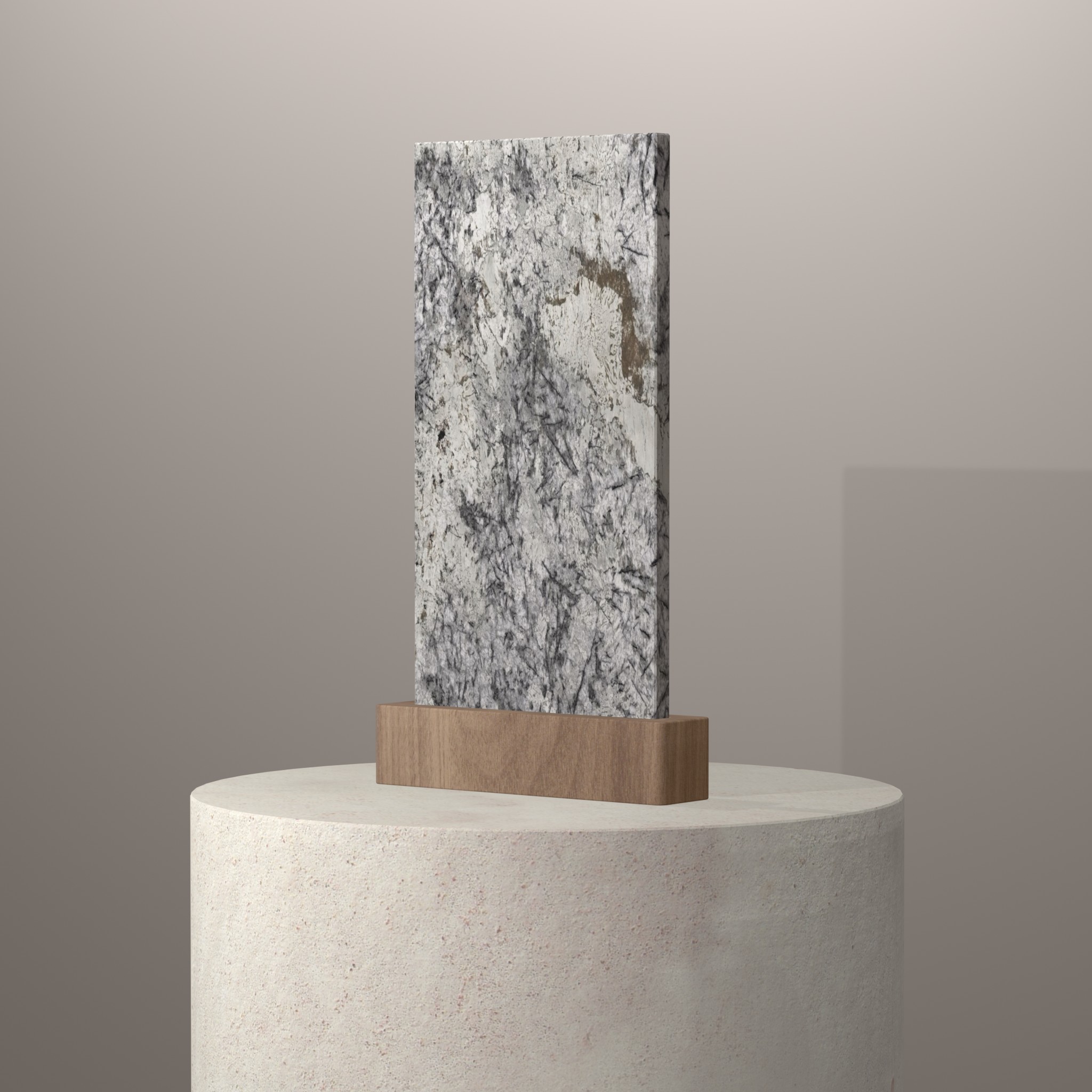 Rendu 3D du coloris Ice Blue en Granit Sensa sur piédestal