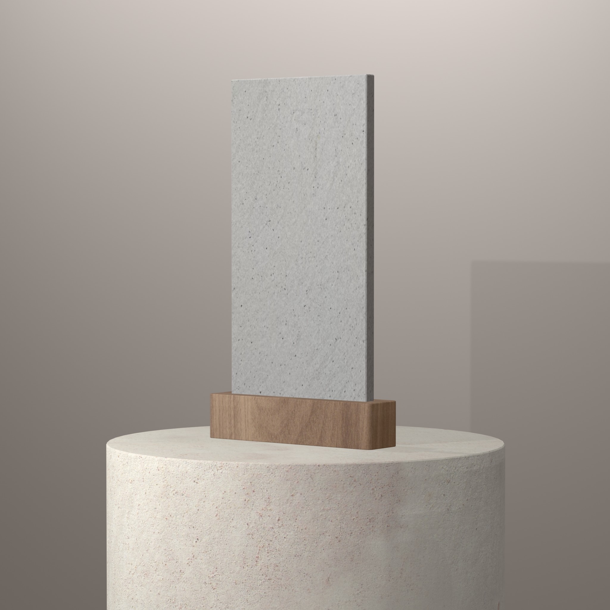 Rendu 3D du coloris Rebel White en Granit Texta sur piédestal