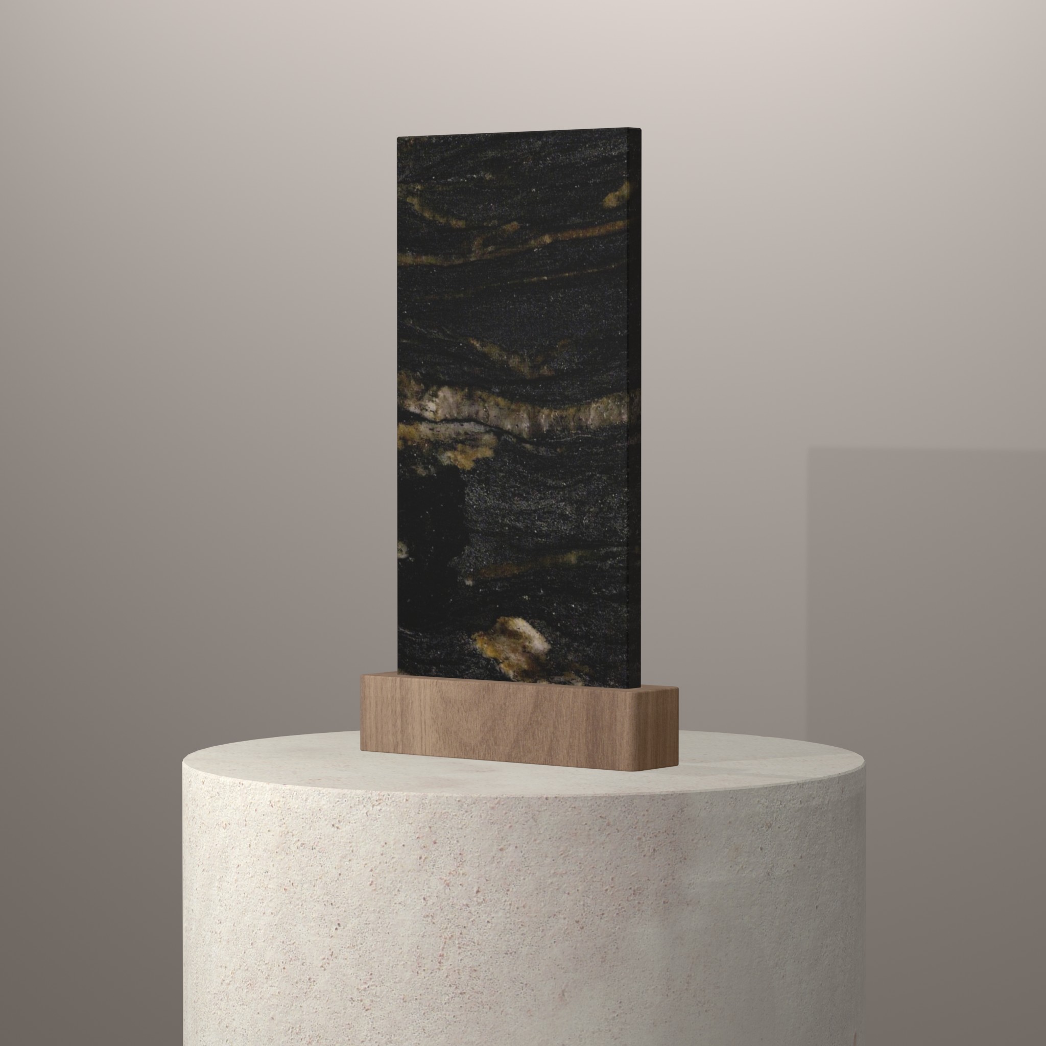 Rendu 3D du coloris Titanium en Granit Texta sur piédestal
