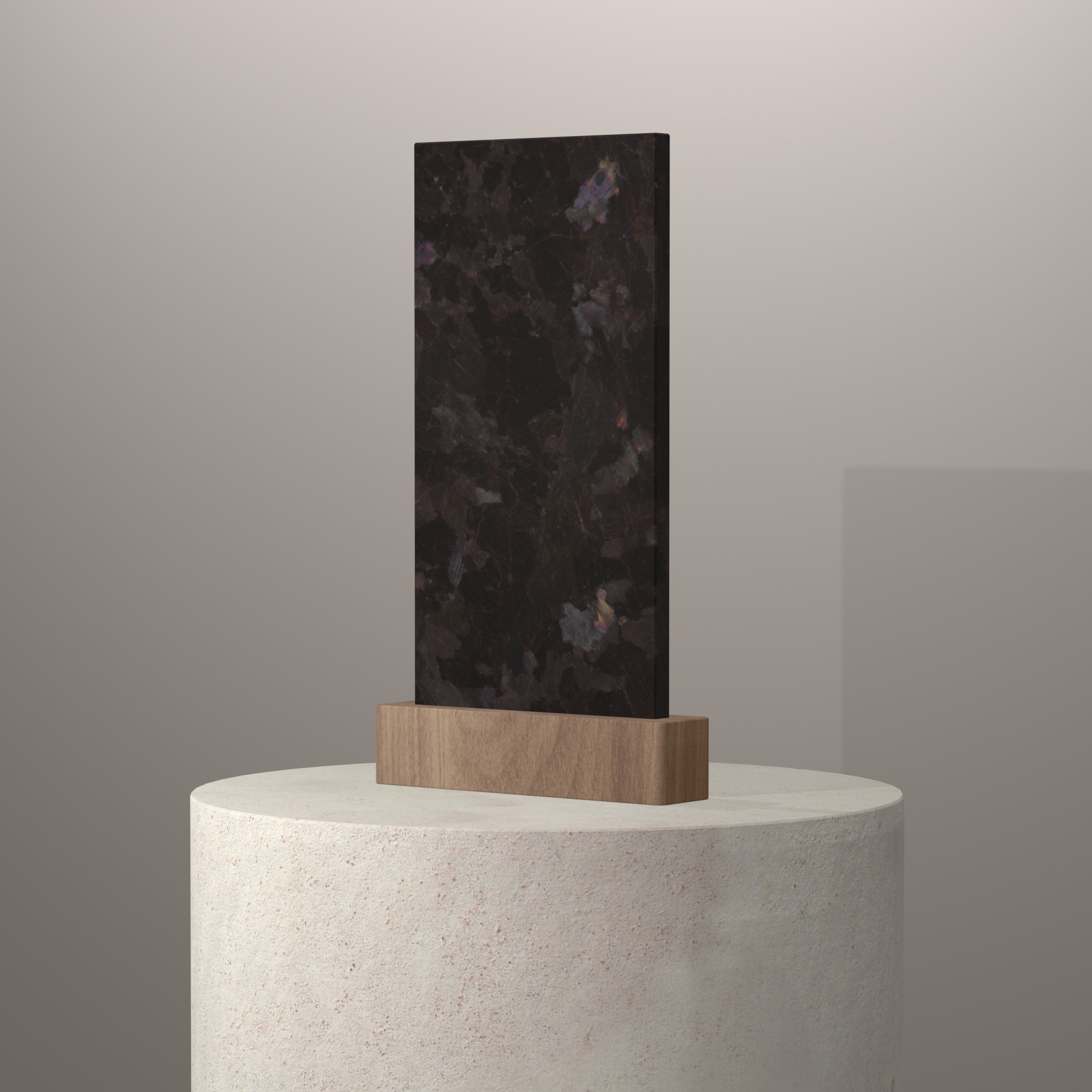 Rendu 3D du coloris Antique Brown en Granit sur piédestal