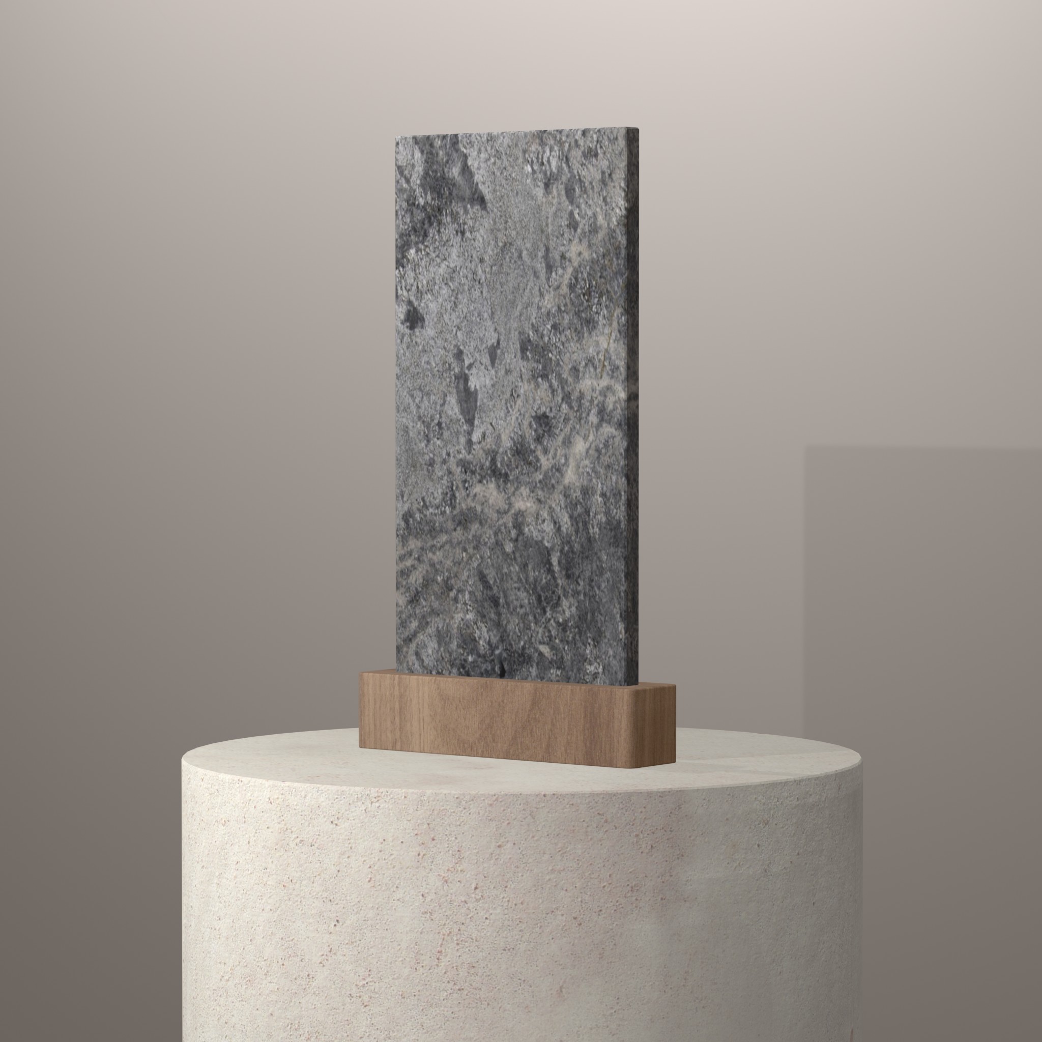 Rendu 3D du coloris Azul Aran en Granit sur piédestal