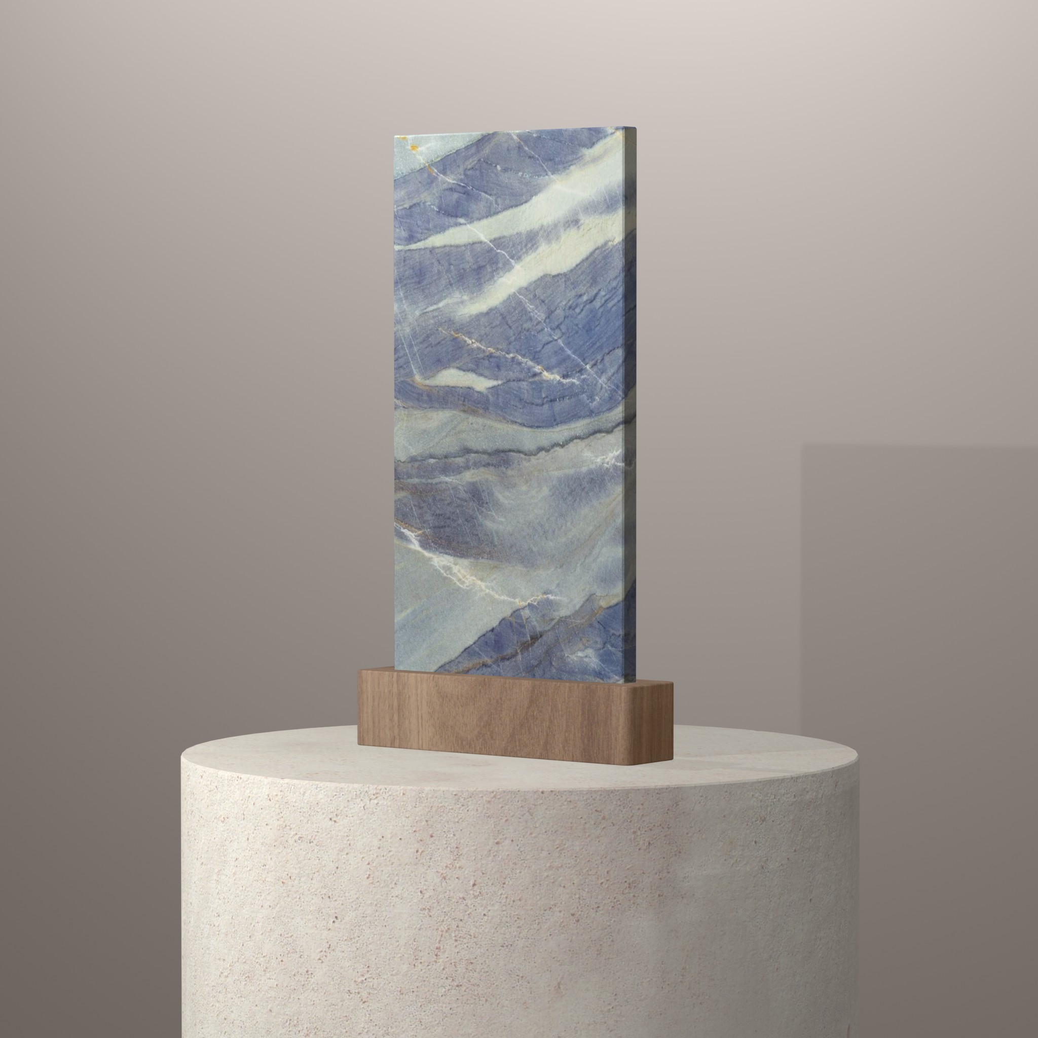 Rendu 3D du coloris Azul Boquira en Granit sur piédestal