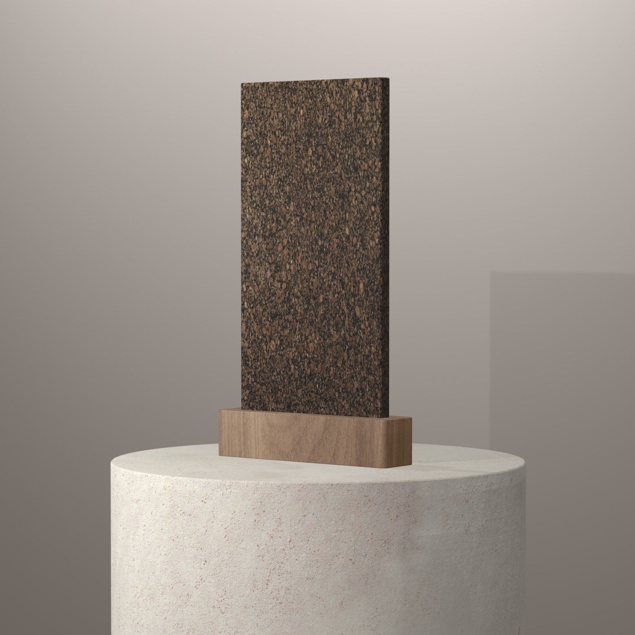 Rendu 3D du coloris Baltic Brown en Granit sur piédestal