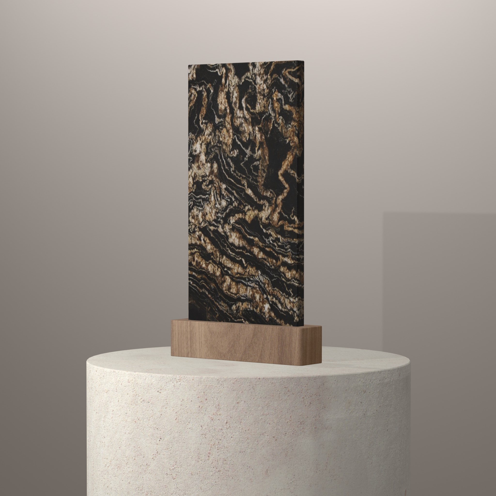 Rendu 3D du coloris Black Fusion en Granit sur piédestal