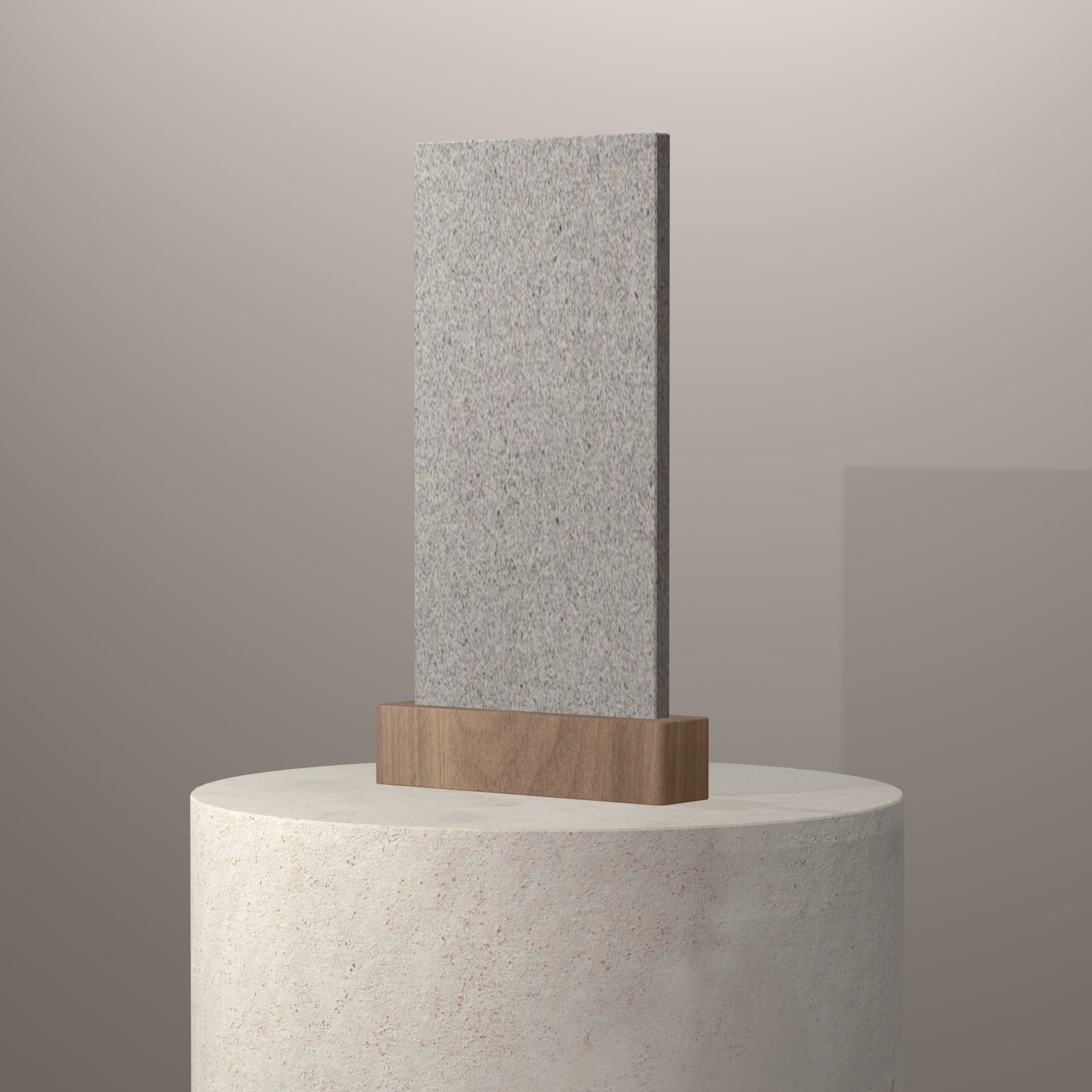 Rendu 3D du coloris Blanc Cristal en Granit sur piédestal