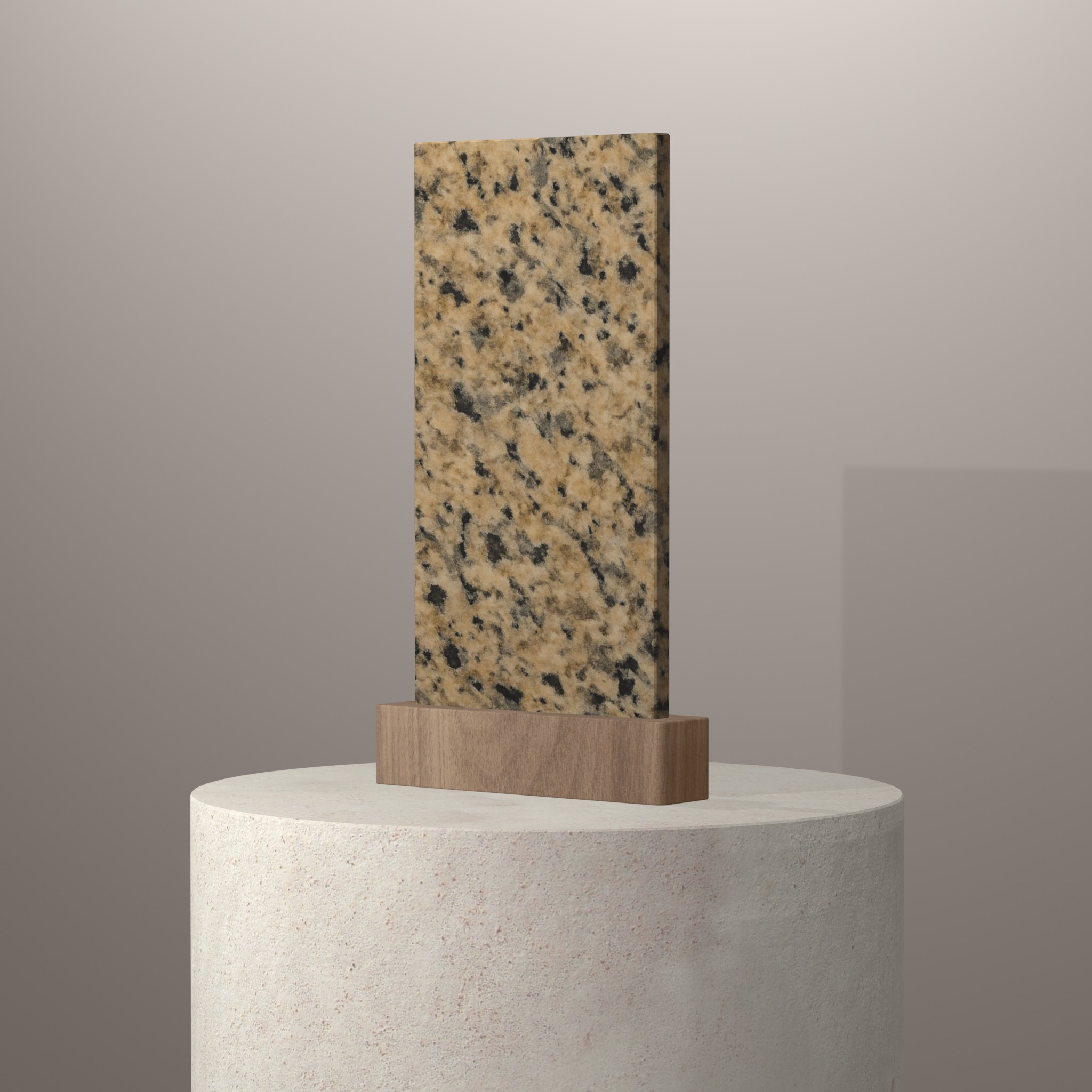 Rendu 3D du coloris Jaune Galho en Granit sur piédestal