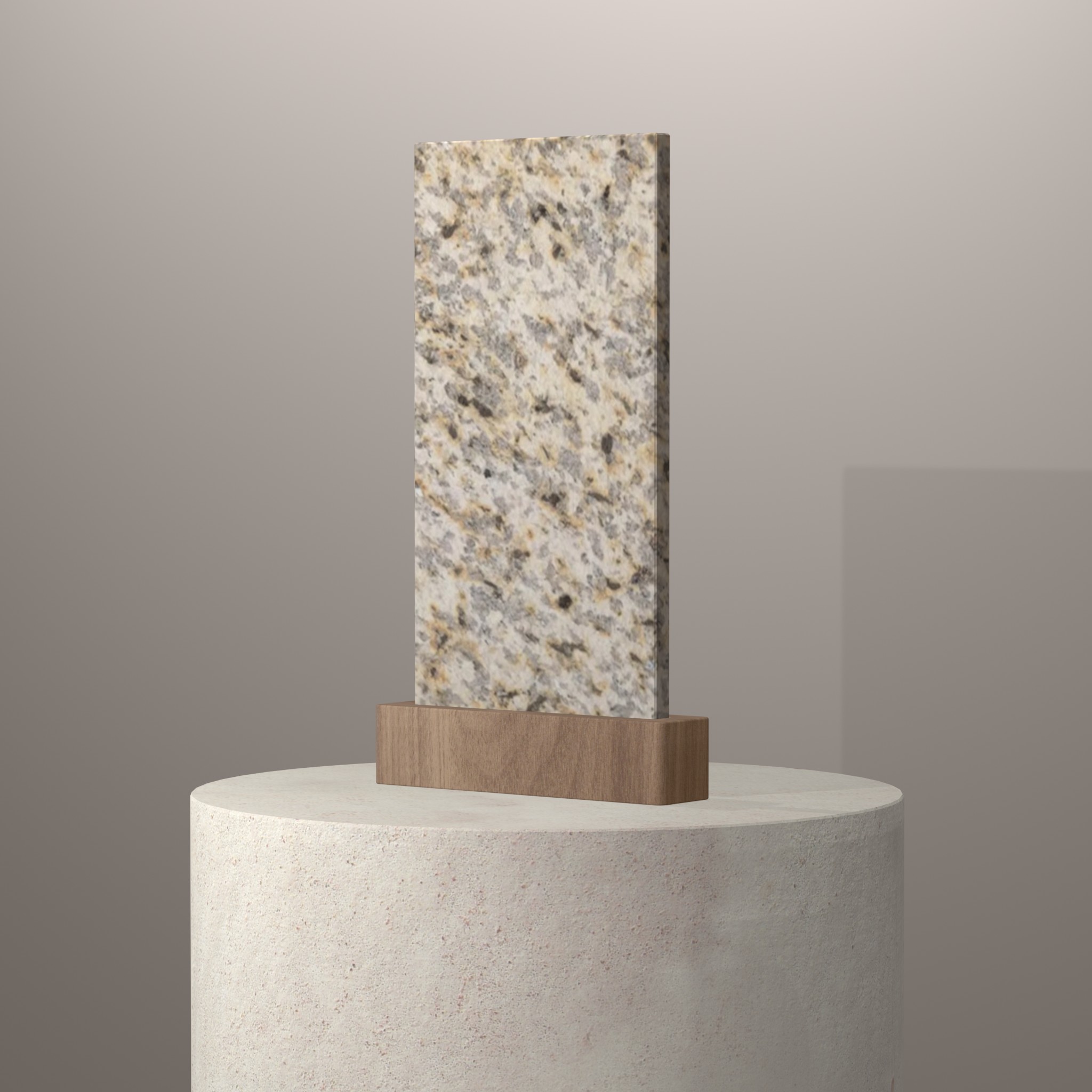 Rendu 3D du coloris Jaune Macieira en Granit sur piédestal