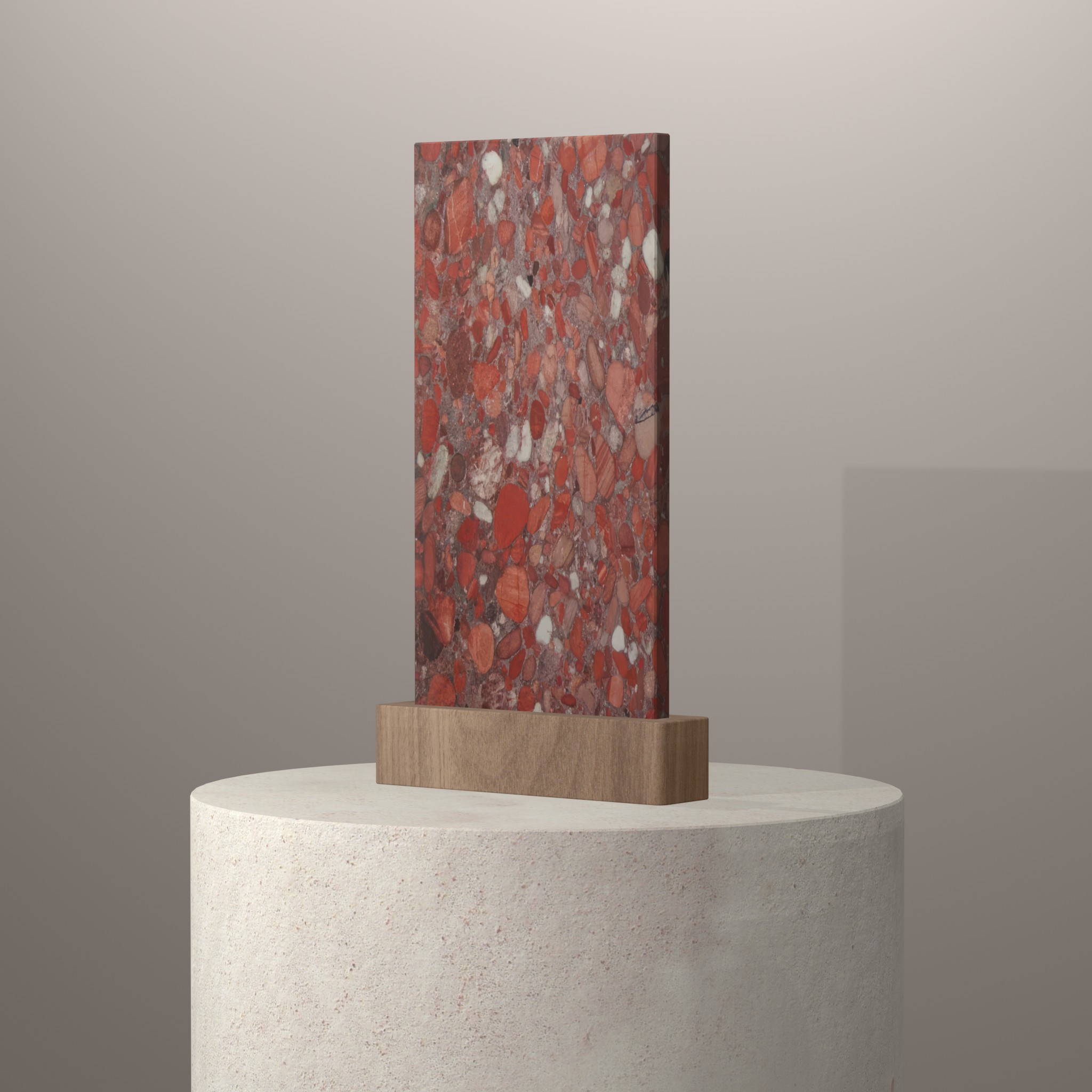 Rendu 3D du coloris Marinace Red en Granit sur piédestal