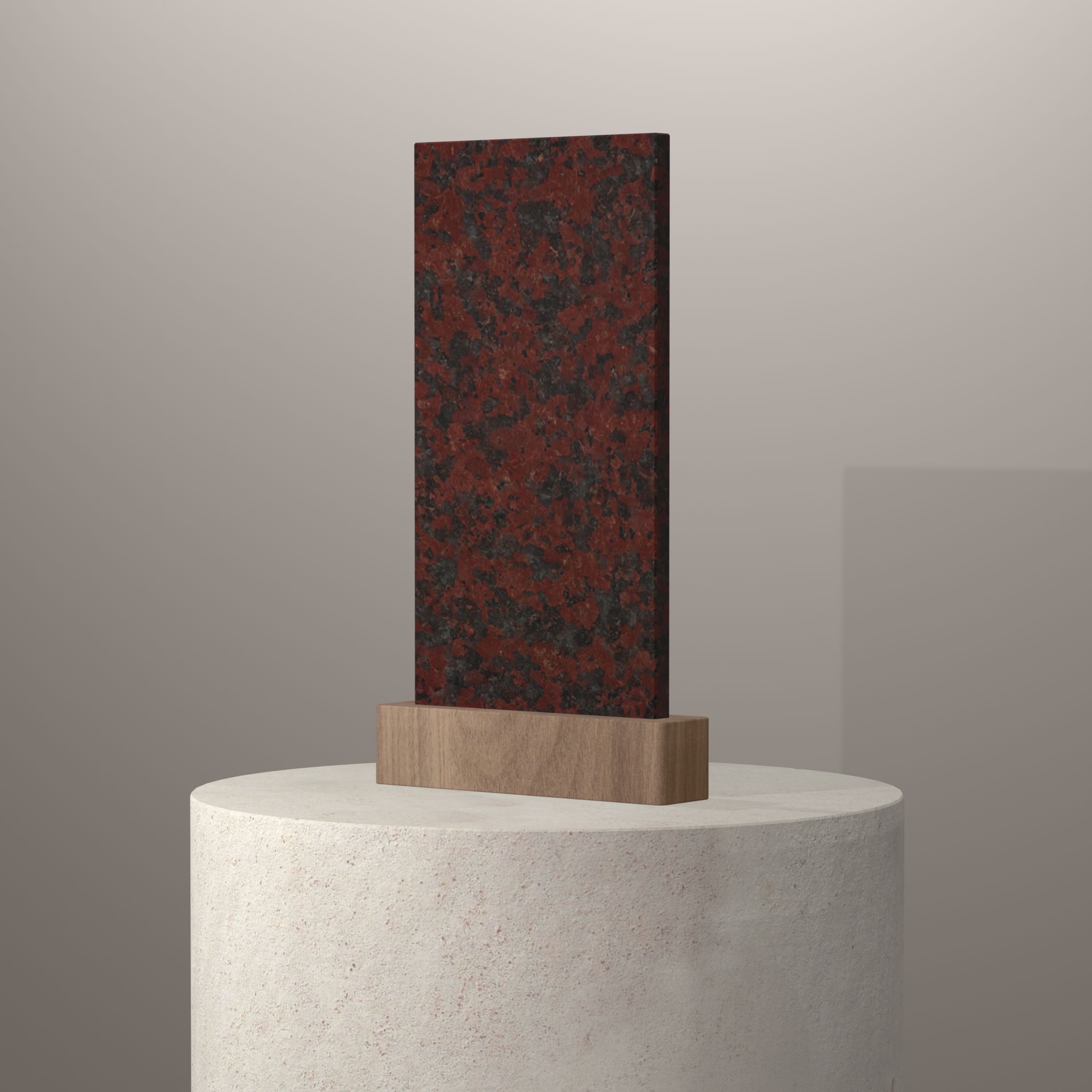 Rendu 3D du coloris Red Africa en Granit sur piédestal