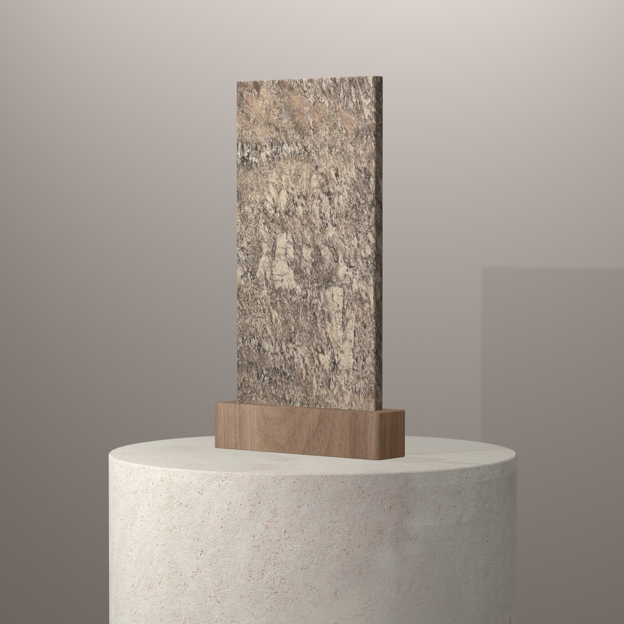 Rendu 3D du coloris Torroncino en Granit sur piédestal