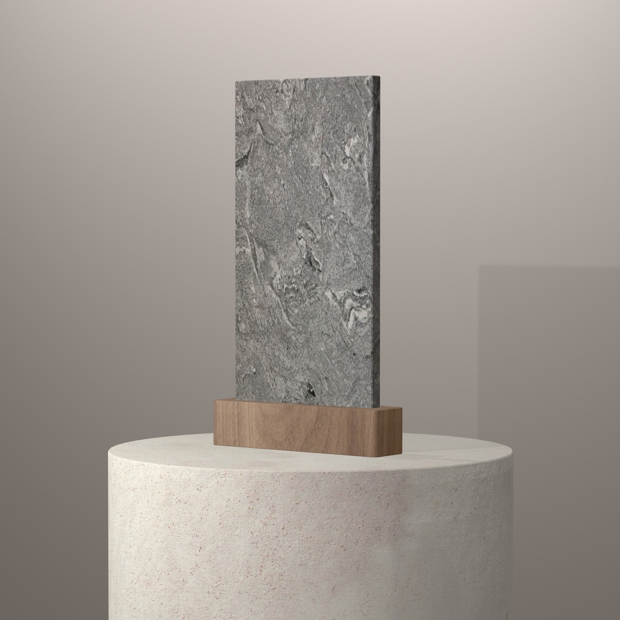 Rendu 3D du coloris Viscount White en Granit sur piédestal