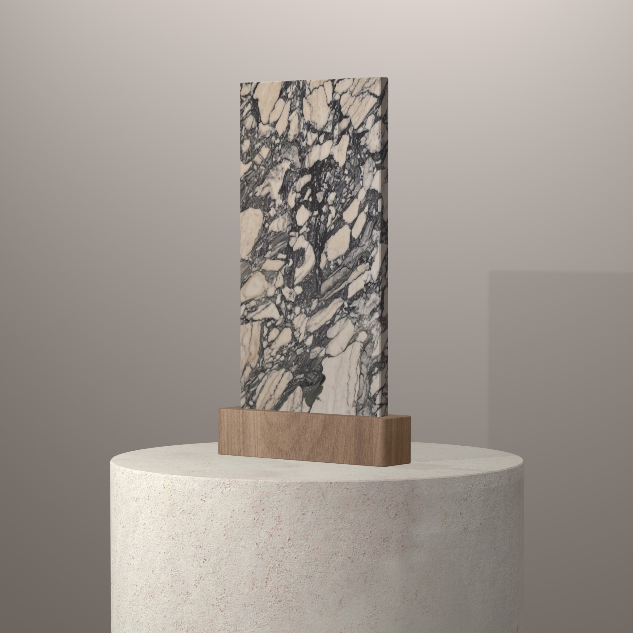 Rendu 3D du coloris Arabescato Spring en Marbre sur piédestal