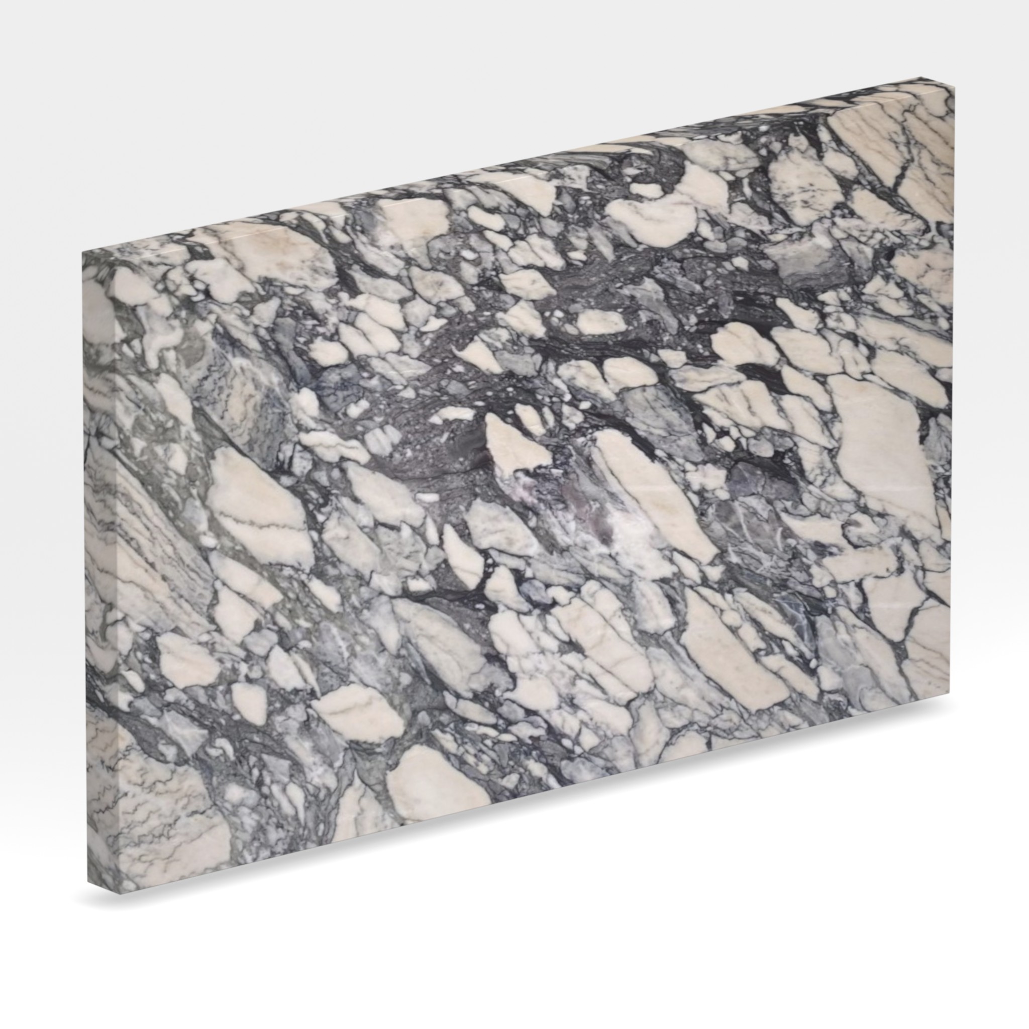 Rendu 3D de la tranche du coloris Arabescato Spring en Marbre