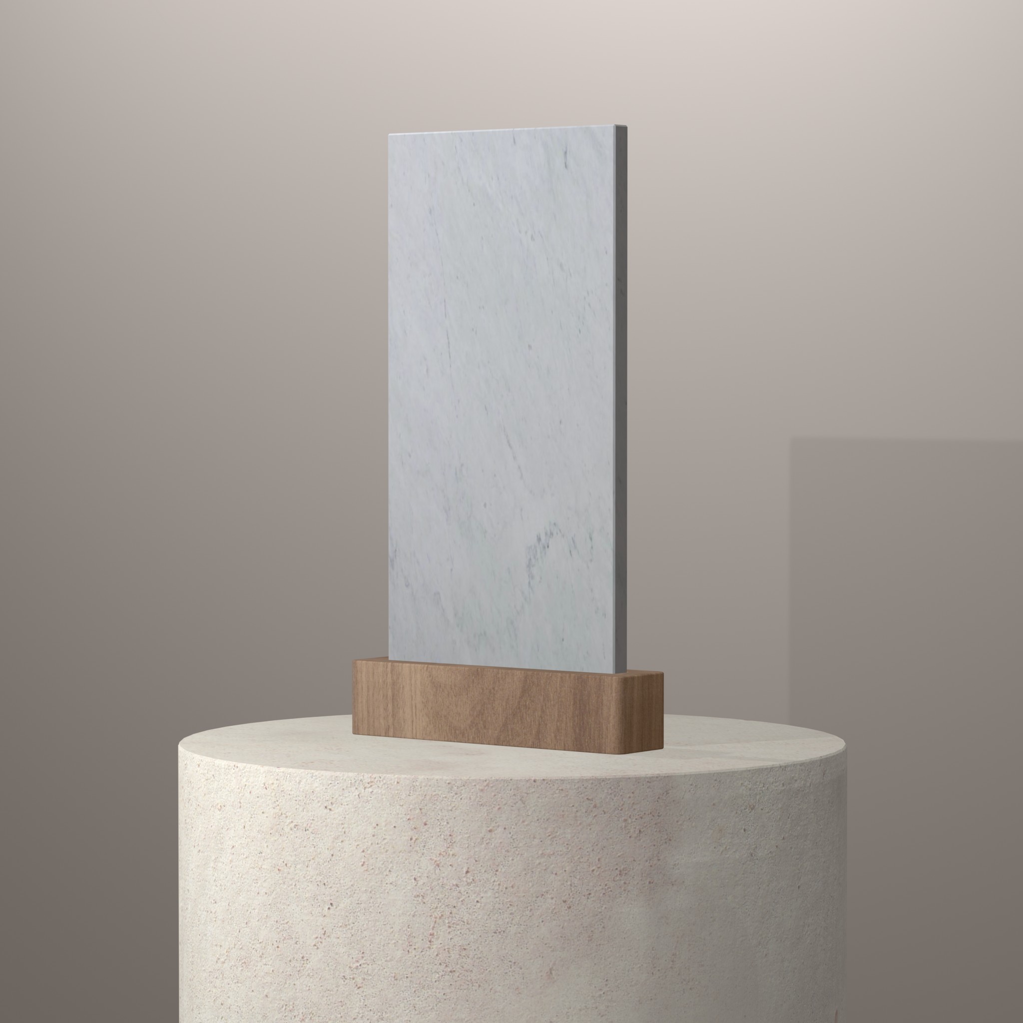 Rendu 3D du coloris Blanc Carrara en Marbre sur piédestal