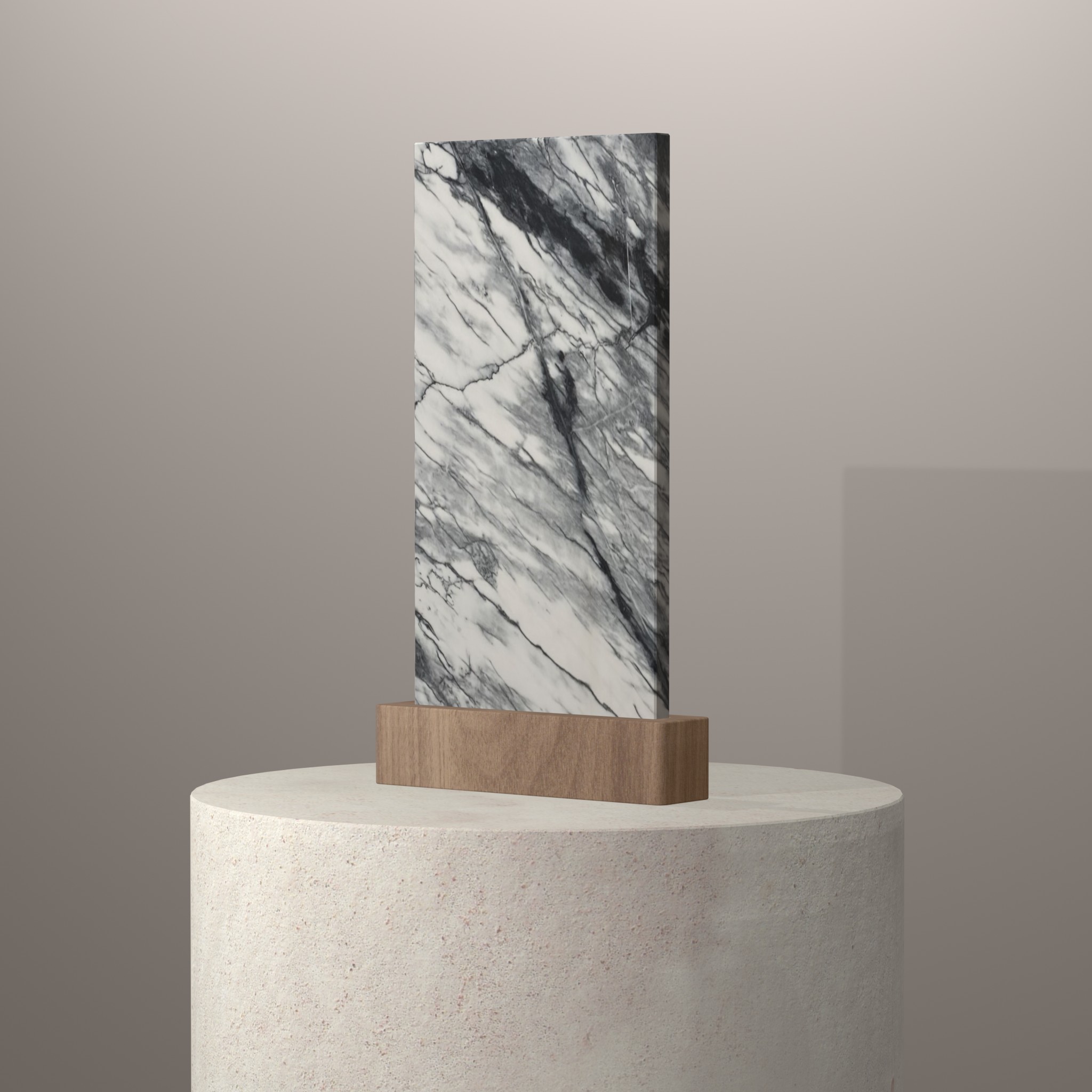 Rendu 3D du coloris Calacatta Black en Marbre sur piédestal